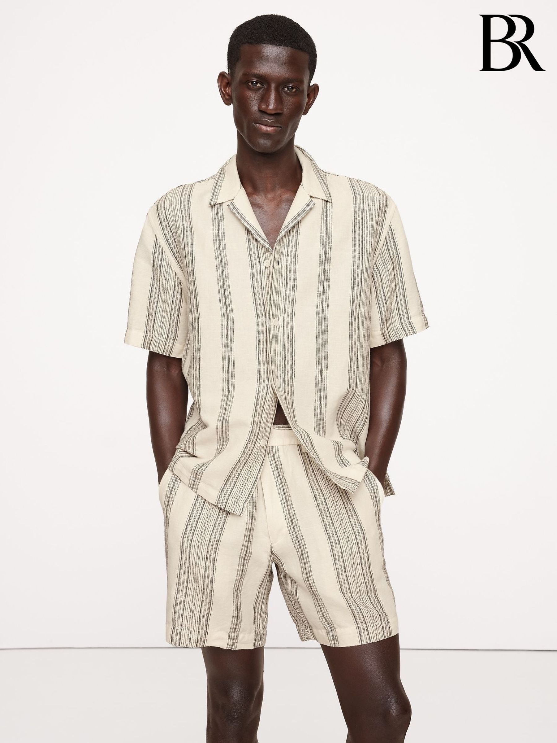Banana Republic Beige Stripe Linen-Cotton Resort Shirt (H14411) | £70