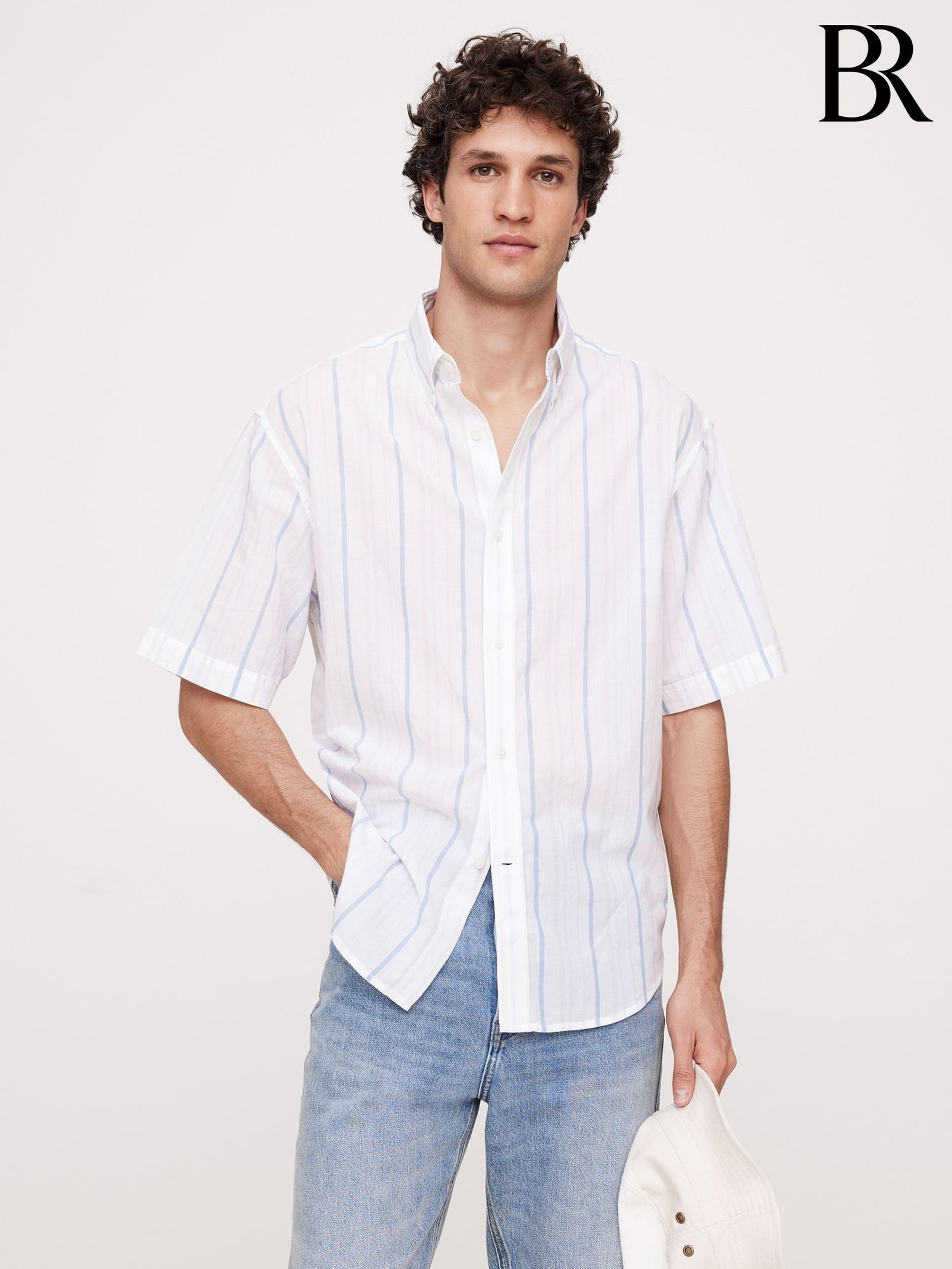 Banana Republic White Relaxed-Fit Summerweight Cotton Short-Sleeve Shirt (H14414) | £50