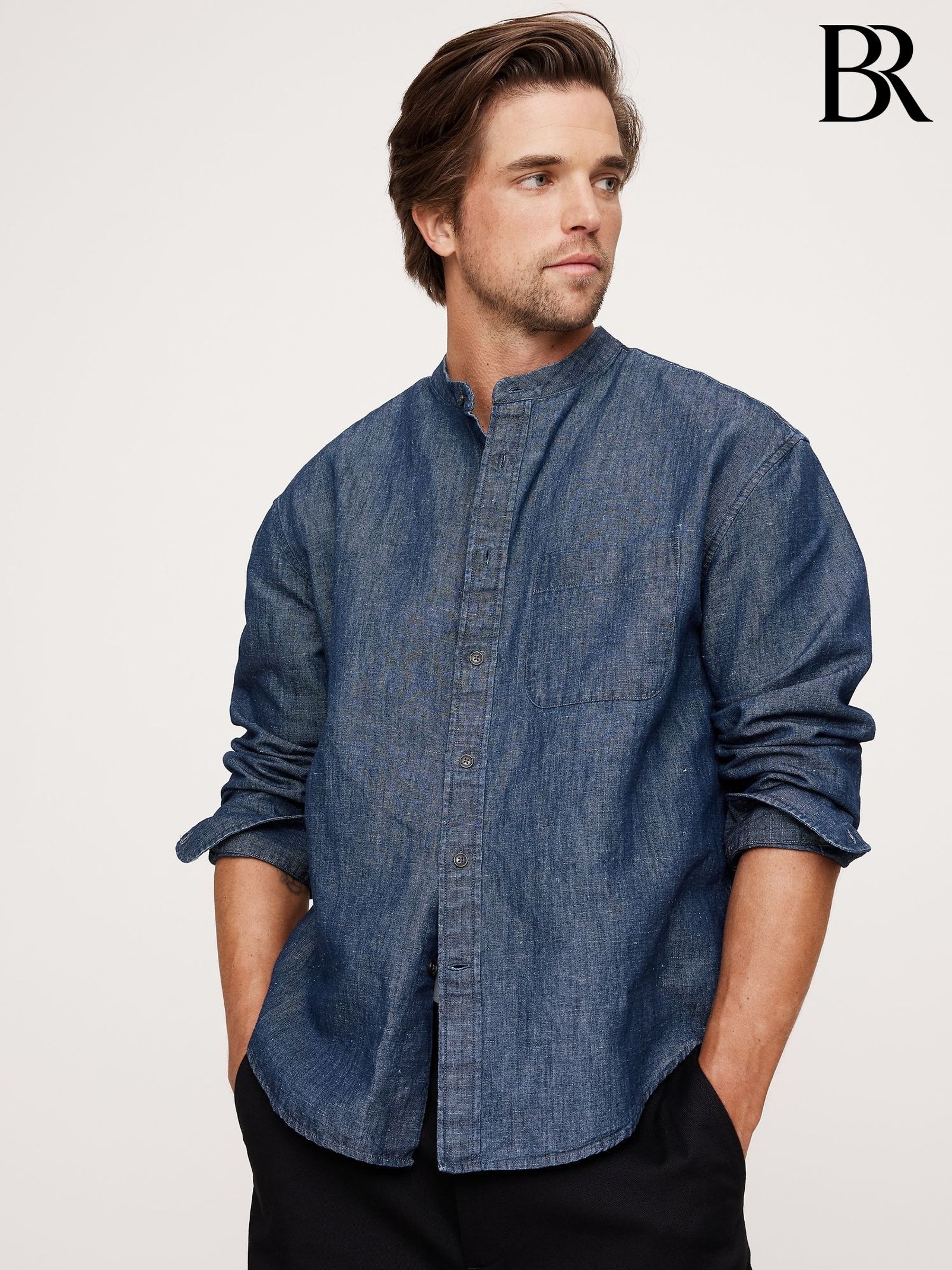 Banana Republic Dark Wash Blue Relaxed-Fit Chambray Shirt (H14415) | £105