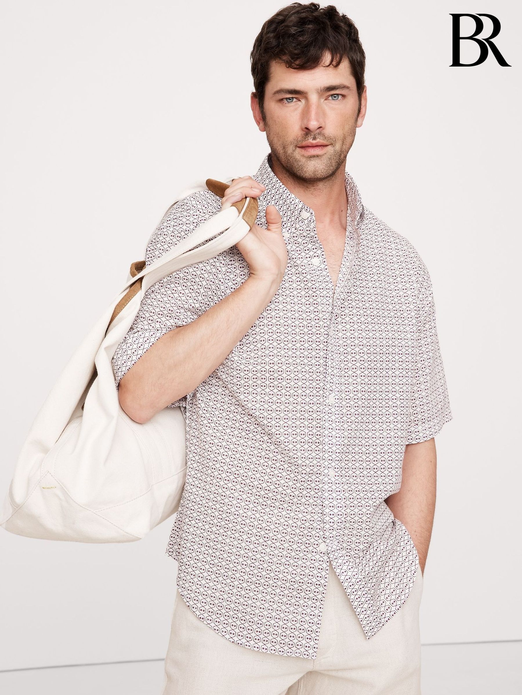 Banana Republic Red Relaxed-Fit Summerweight Cotton Short-Sleeve Shirt (H14417) | £50