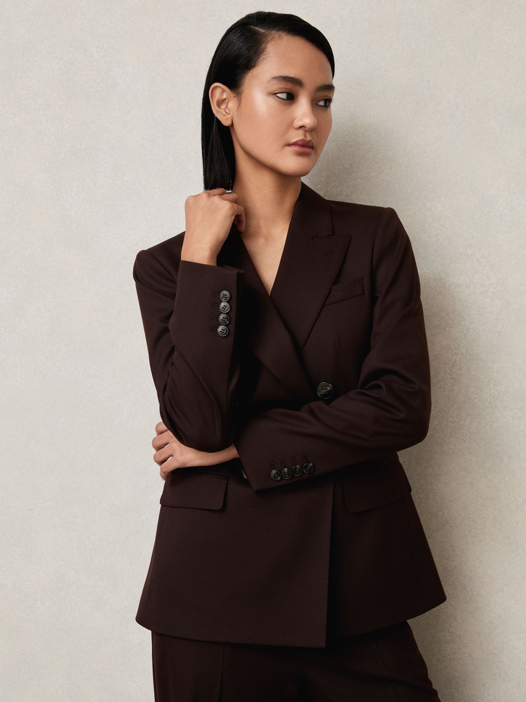 Wool-Blend Double-Breasted Suit Blazer in Aubergine (H14429) | £270
