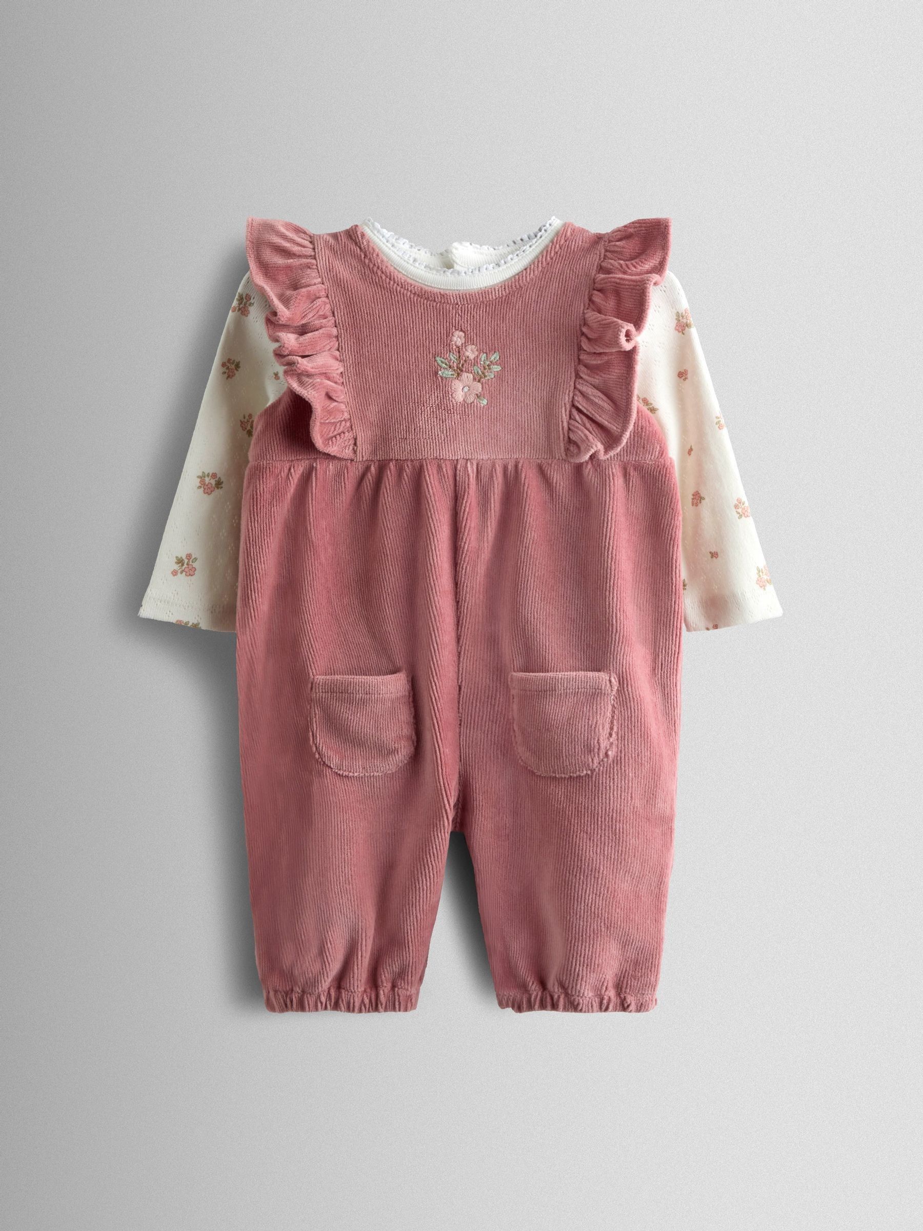Pink Flower Velour Dungaree & Body Set (H14549) | £28 - £29