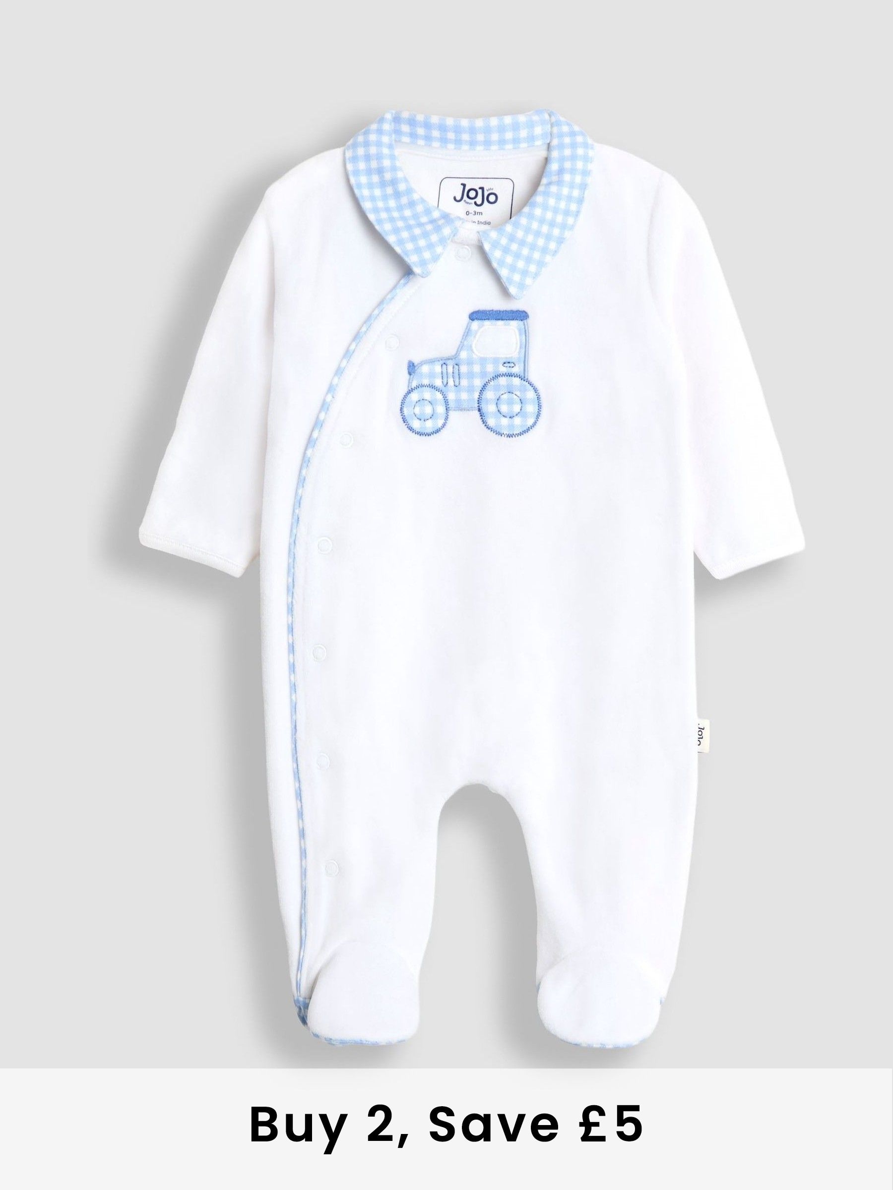 White Tractor Velour Appliqué Footed All-In-One (H14590) | £24