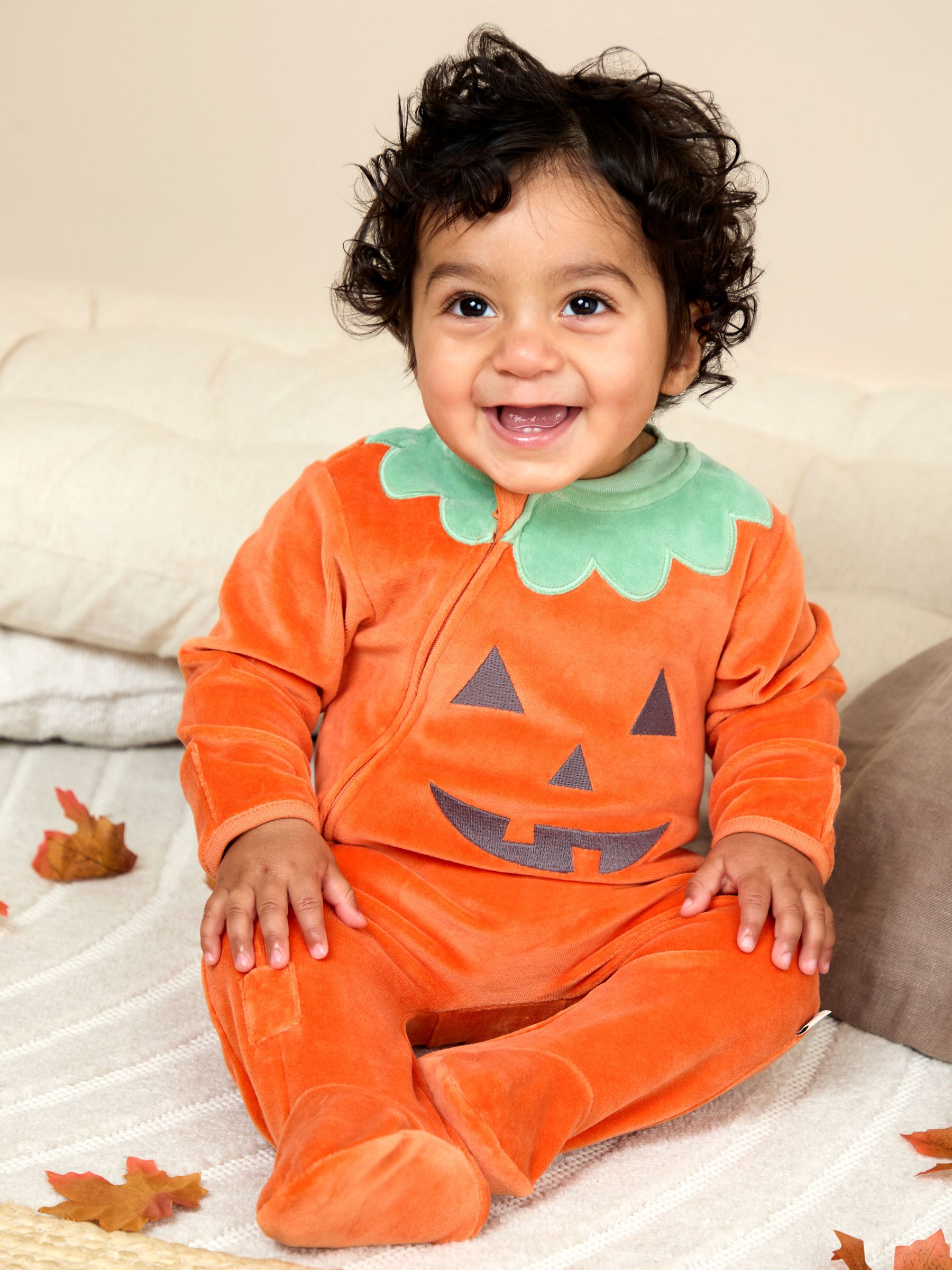 Orange Velour Pumpkin All-In-One & Hat Set (H14594) | £26