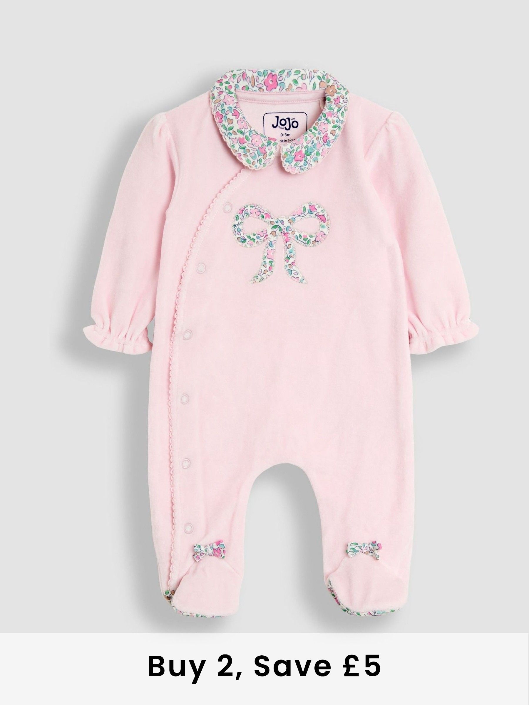 Pink Bow Ditsy Floral Velour All-In-One (H14603) | £24