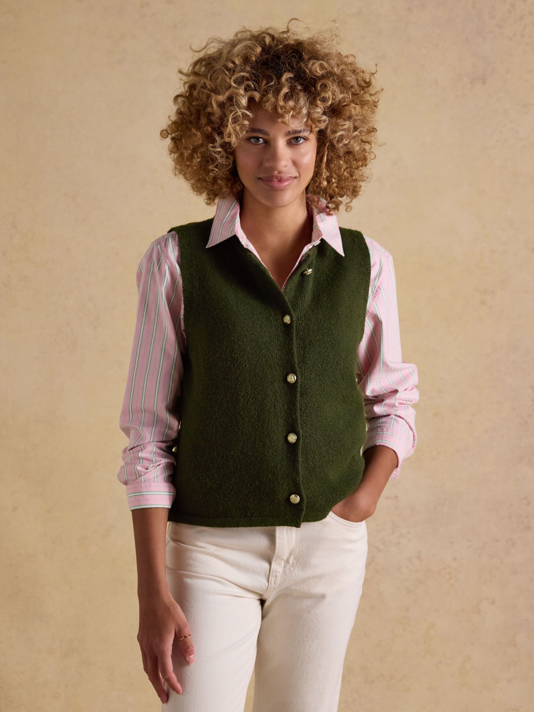 Holly Khaki Green Button Through Knitted Vest