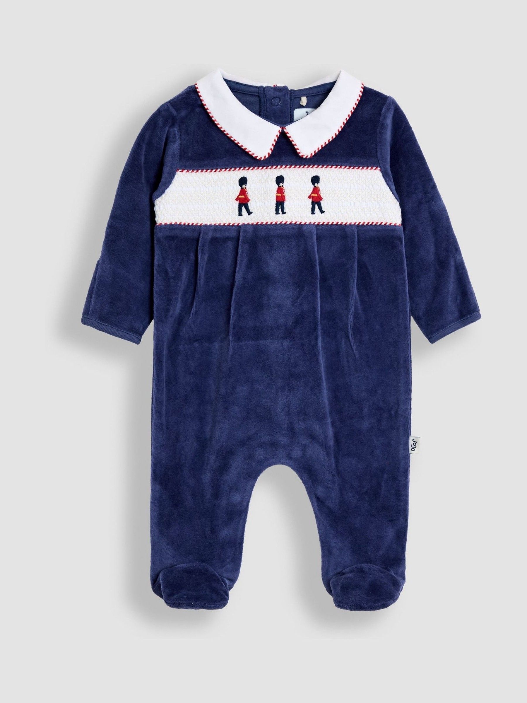 Navy Soldier Smocked Velour Footed All-In-One (H14614) | £24