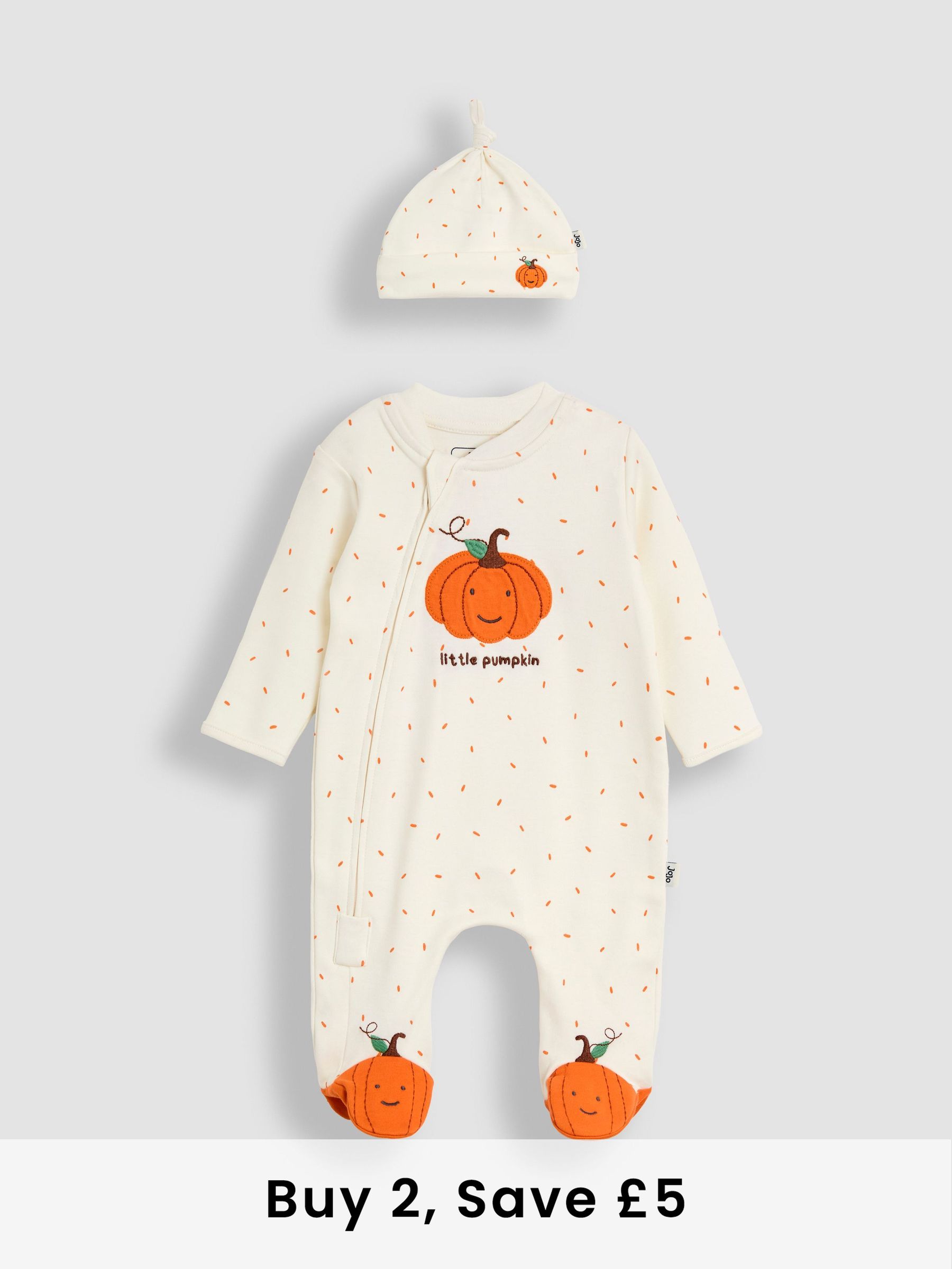 Cream Pumpkin & Hat Applique Sleepsuit Set (H14619) | £22