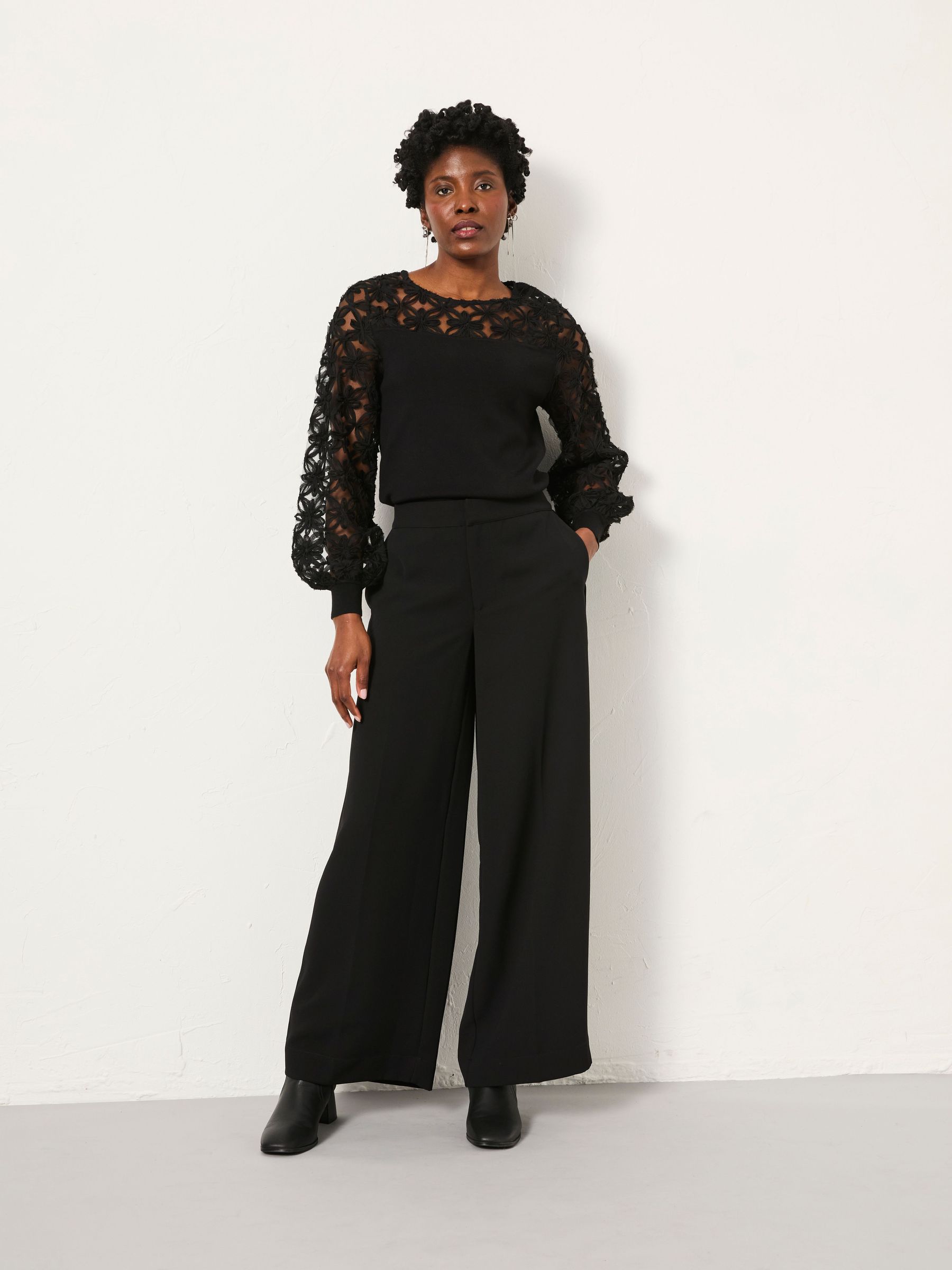 Julia Black Satin Back Crepe Wide Leg Trouser (H14752) | £59