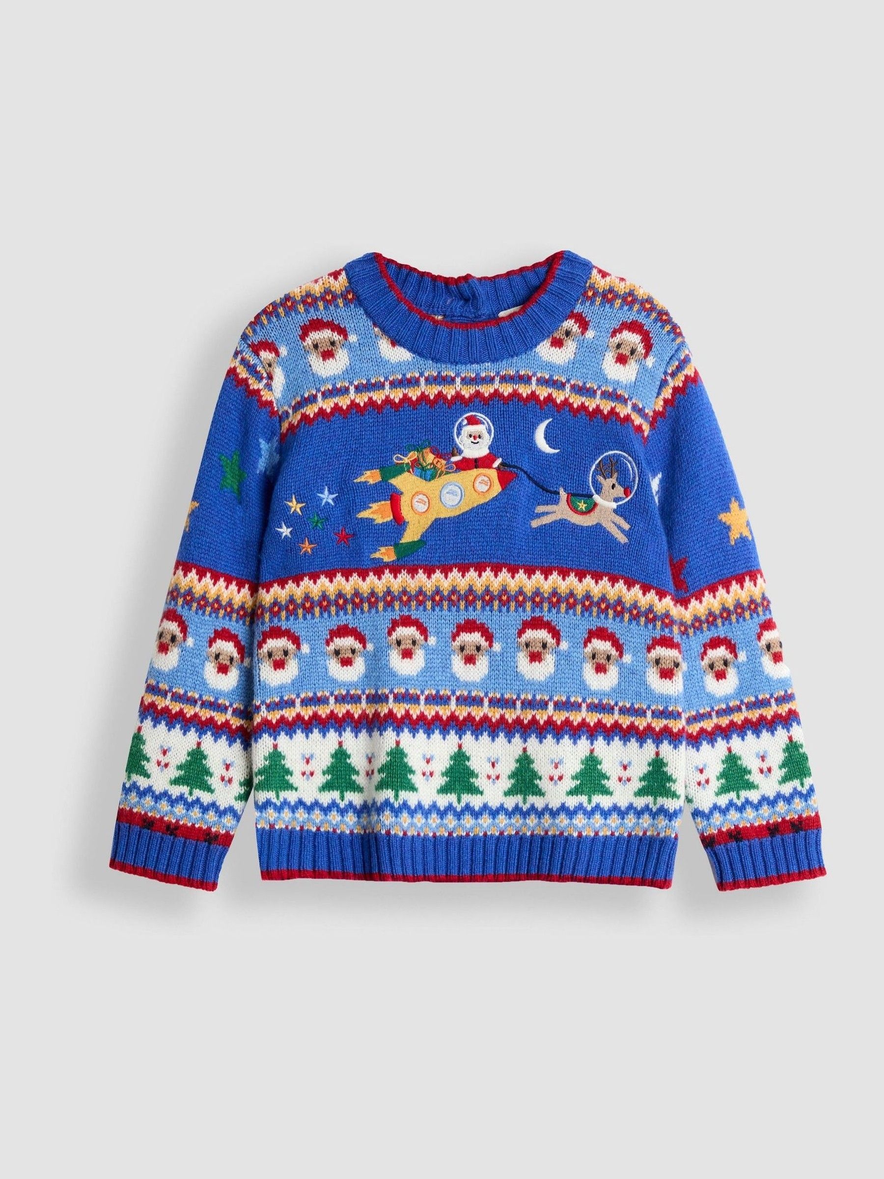 Cobalt Blue Santa & Rocket Christmas Fair Isle Jumper (H15188) | £33 - £39