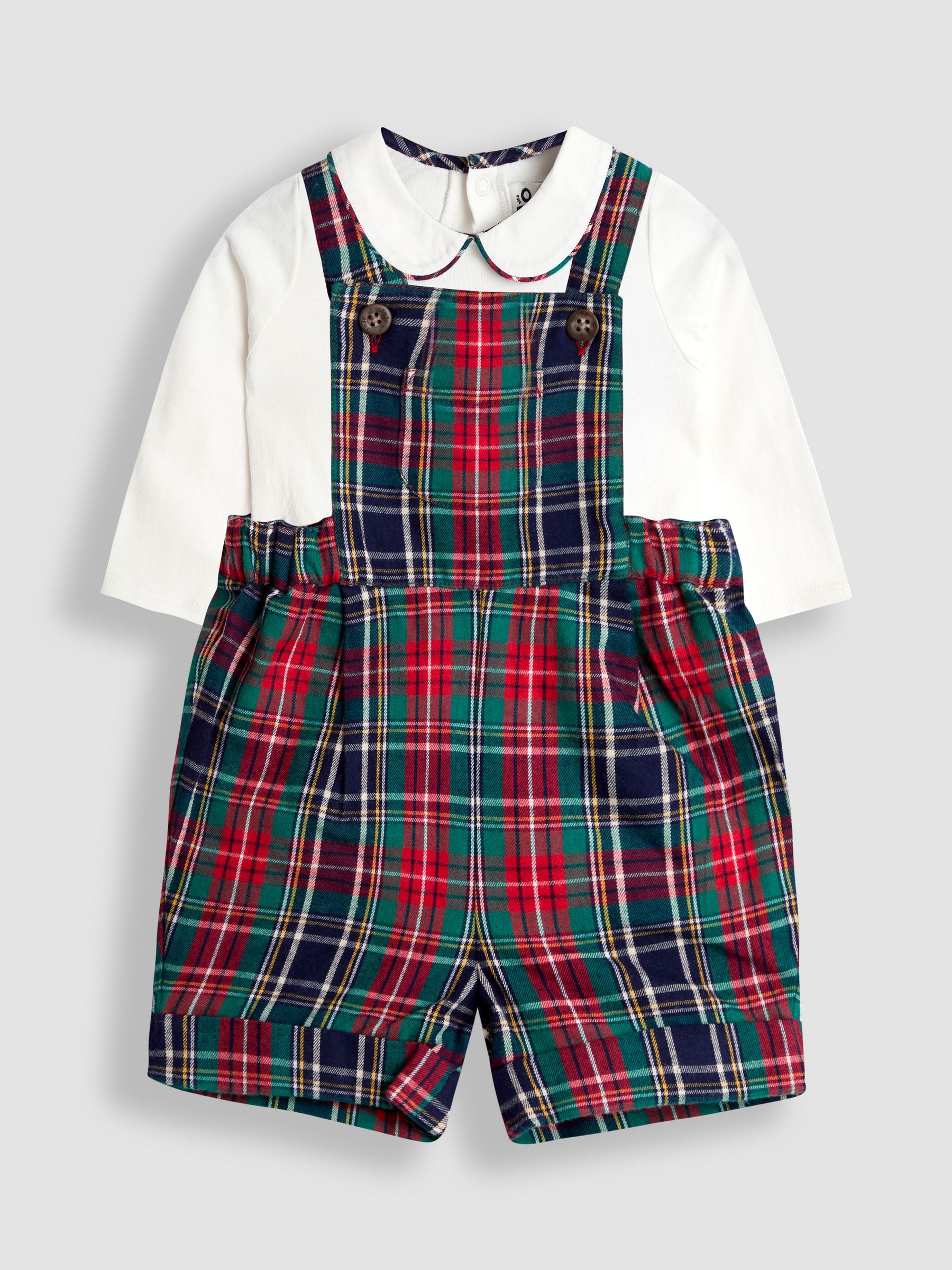 Blue 2-Piece Tartan Dungarees & Body Set (H15191) | £36 - £38