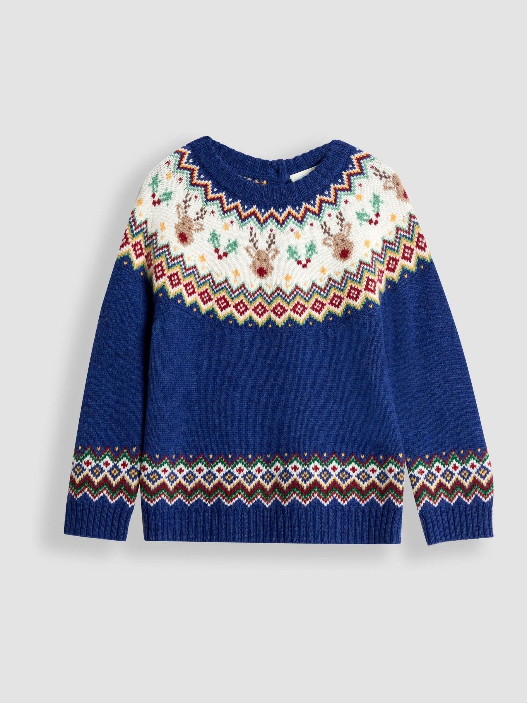 Navy Blue Reindeer Christmas Fair Isle Jumper (H15192) | £30 - £36