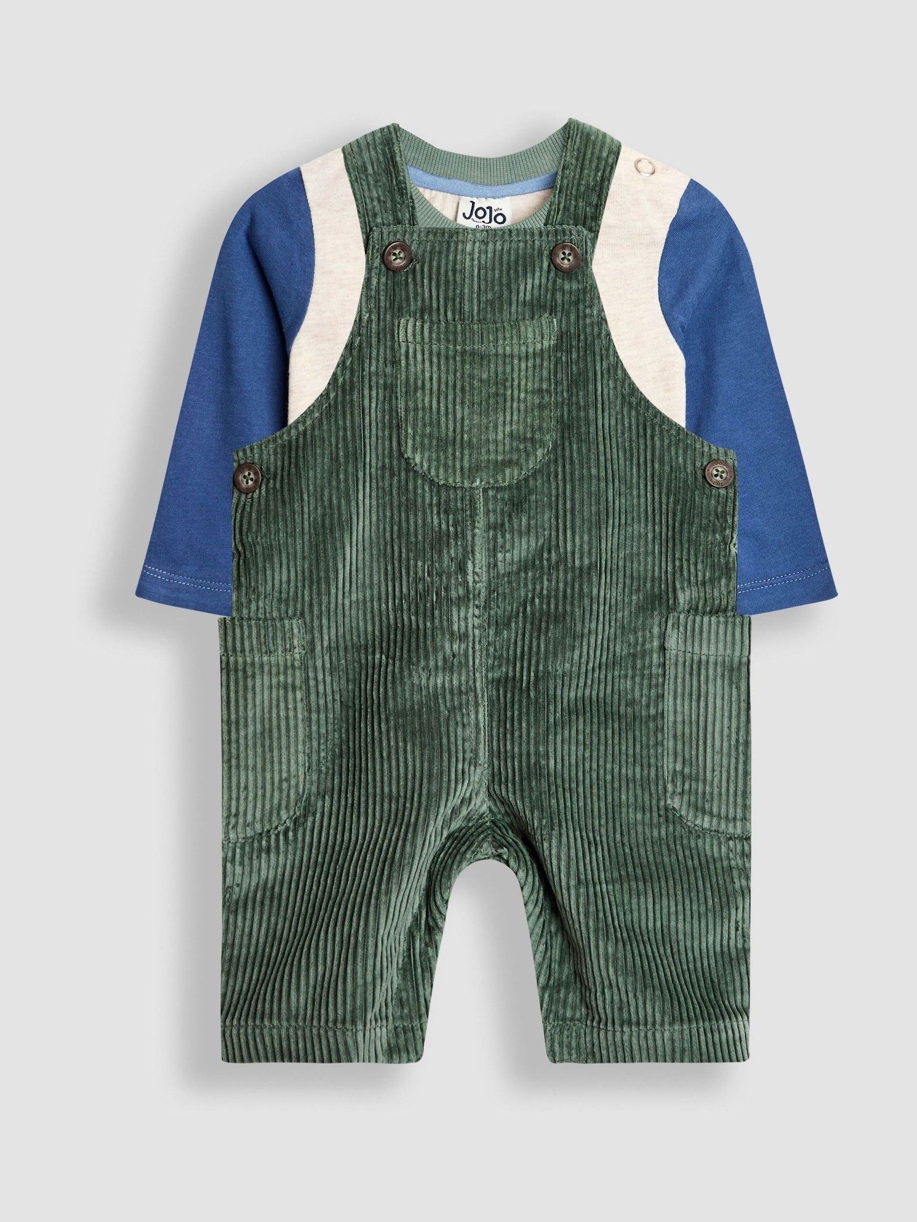 Khaki Green 2-Piece Chunky Cord Dungarees & Top Set (H15201) | £30 - £34