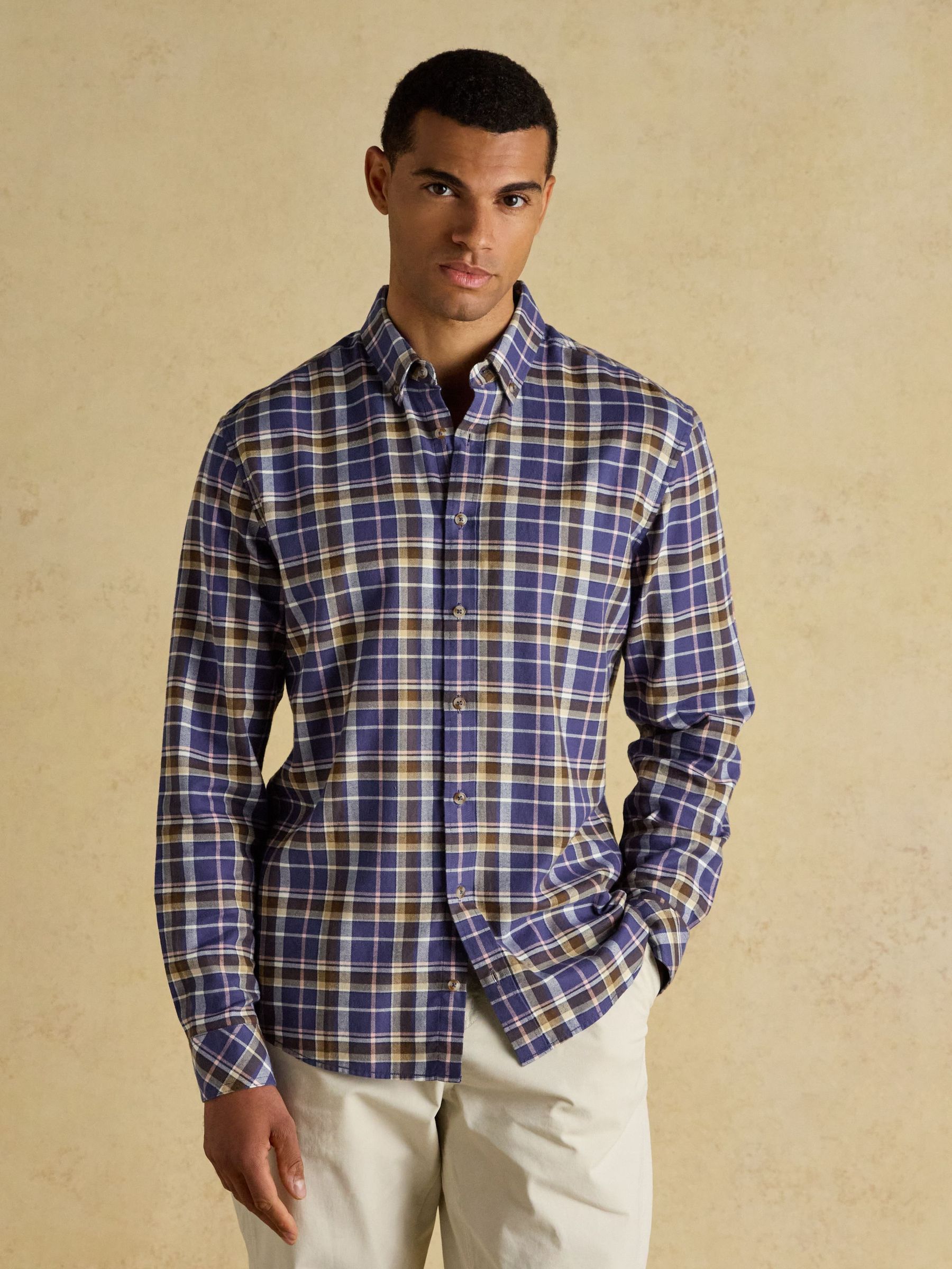Lightweight Brushed Navy & Pink Flannel Cotton Shirt (H15637) | £39.50
