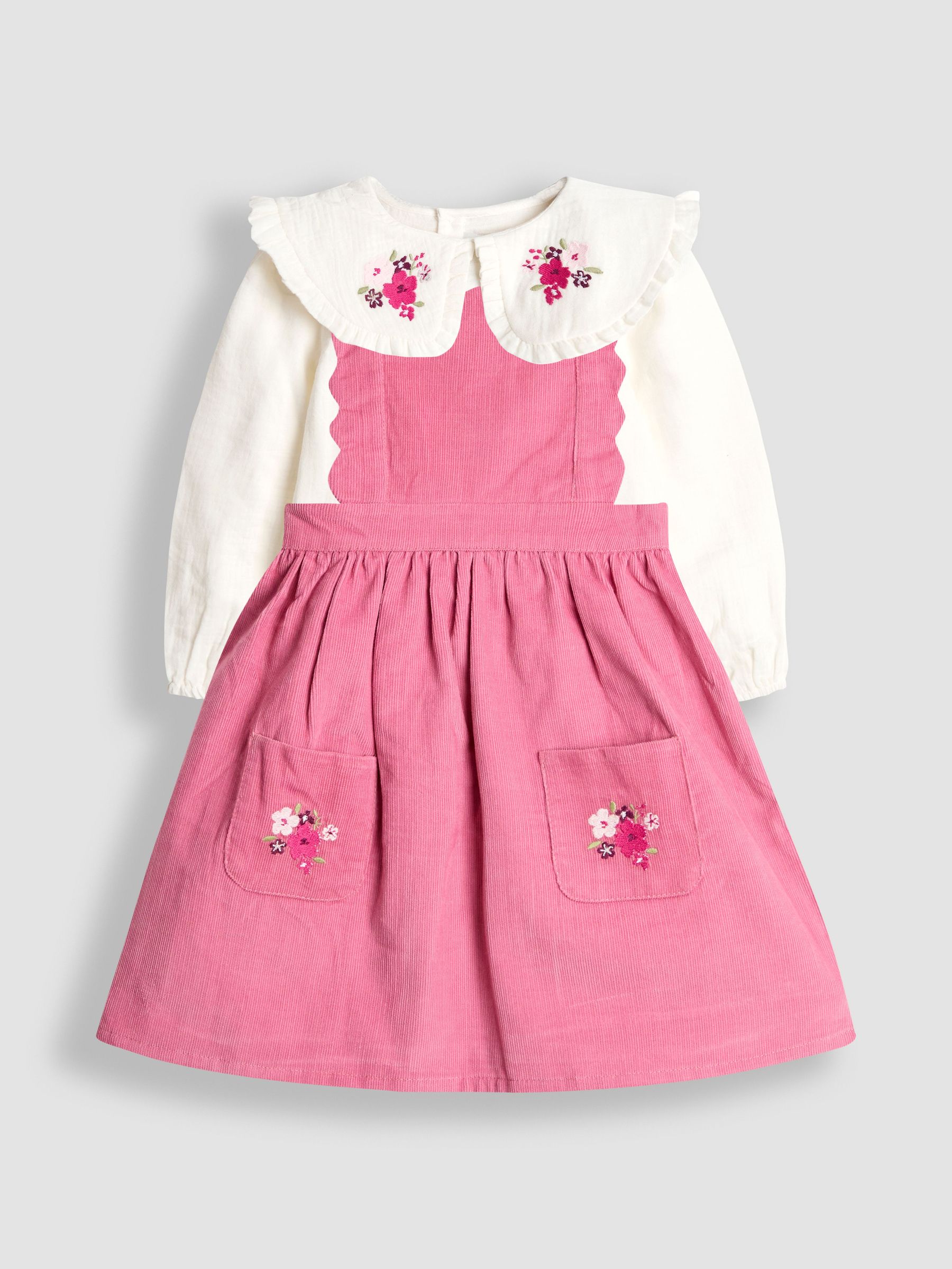 Pink Embroidered Cord Pinafore Dress & Blouse Set (H15831) | £32 - £38