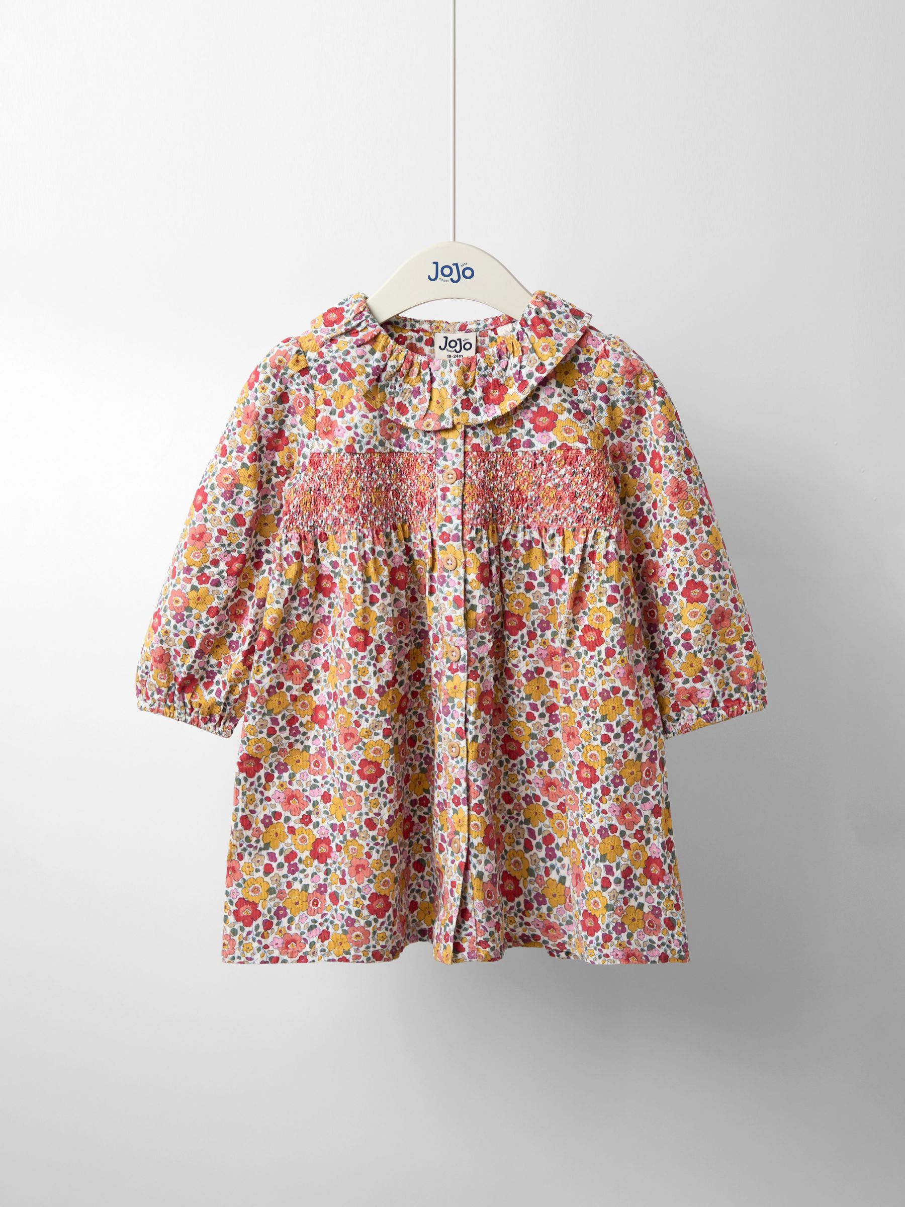 Cream Floral Frill Collar Cord Button Through Dress (H15835) | £32 - £38