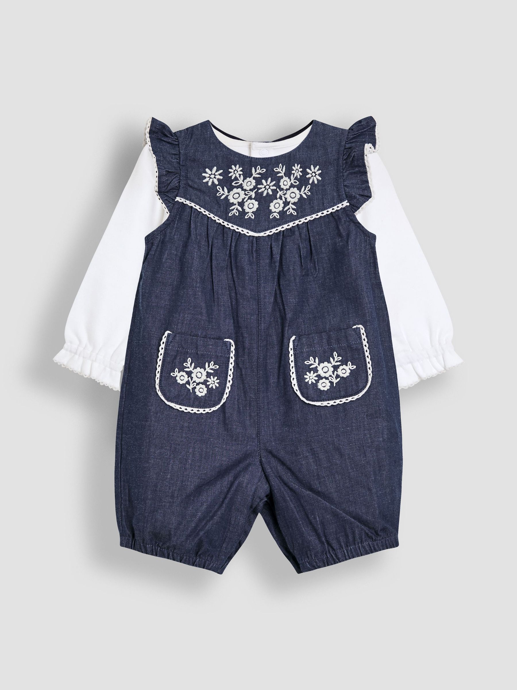 Blue Embroidered Chambray Dungarees & Top Set (H16247) | £32 - £34