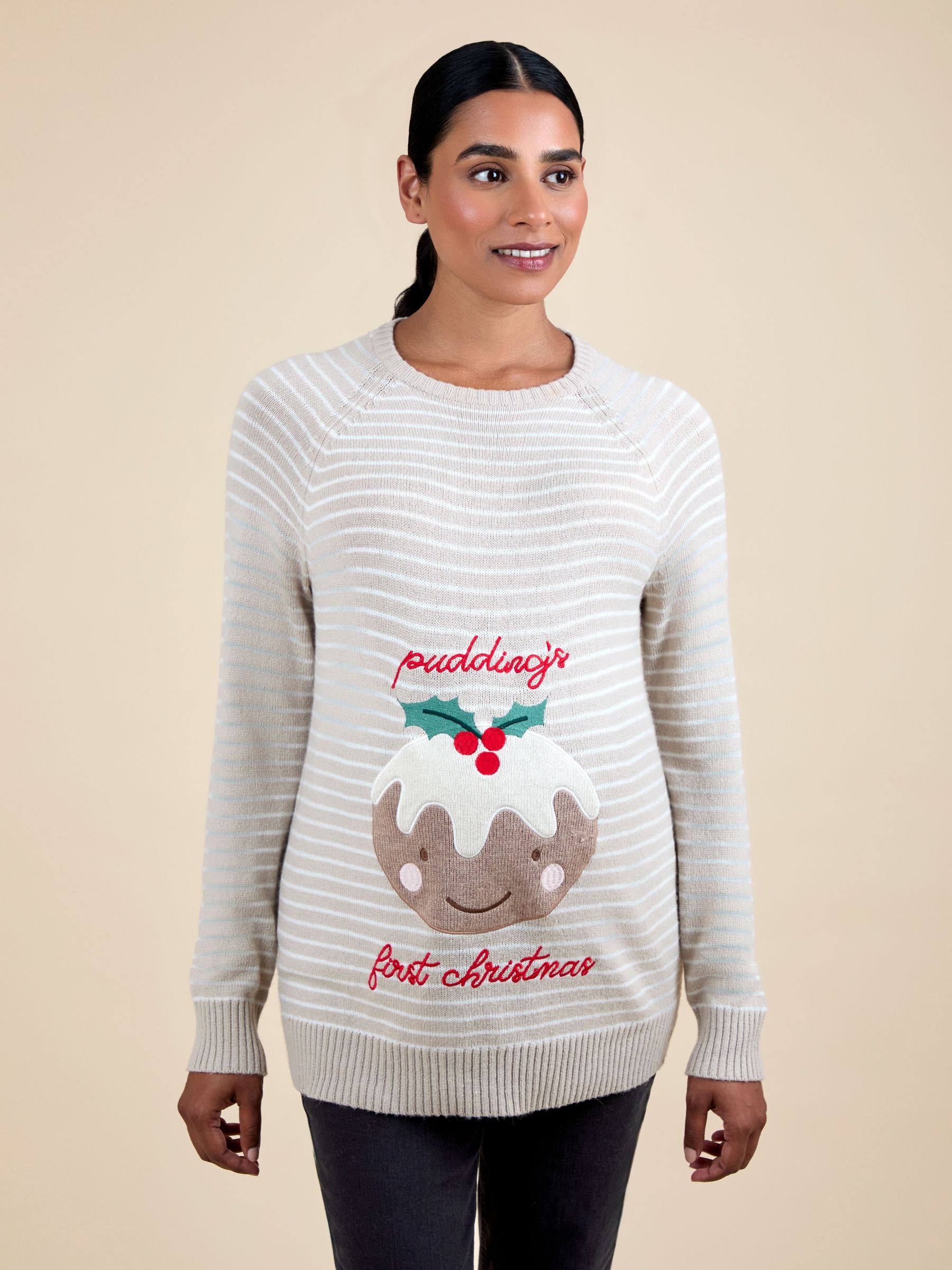 Grey Maternity Christmas Pudding Jumper (H16260) | £45