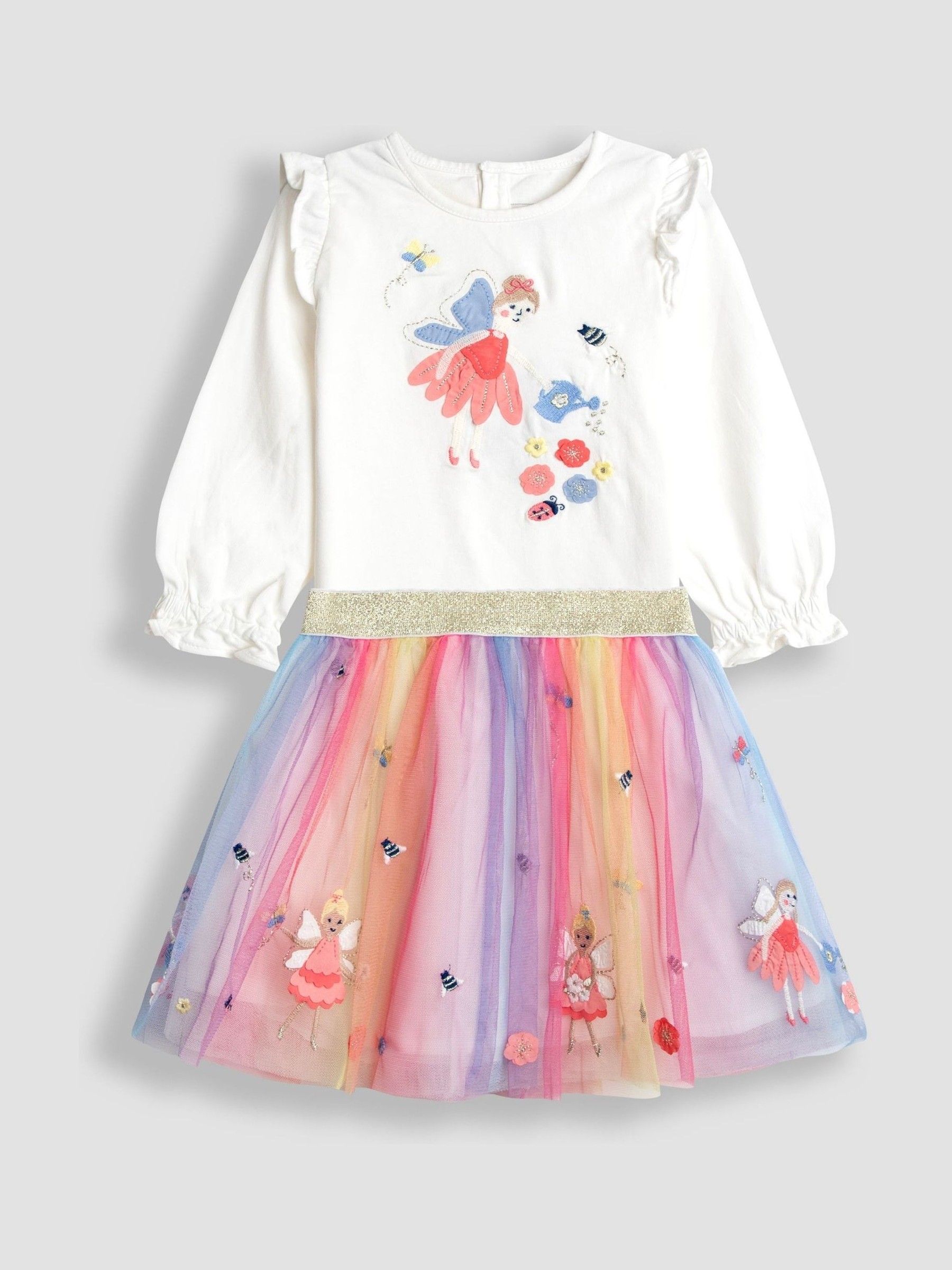 Cream Unicorn Frill Sleeve Top & Tulle Skirt Set (H16262) | £34 - £40
