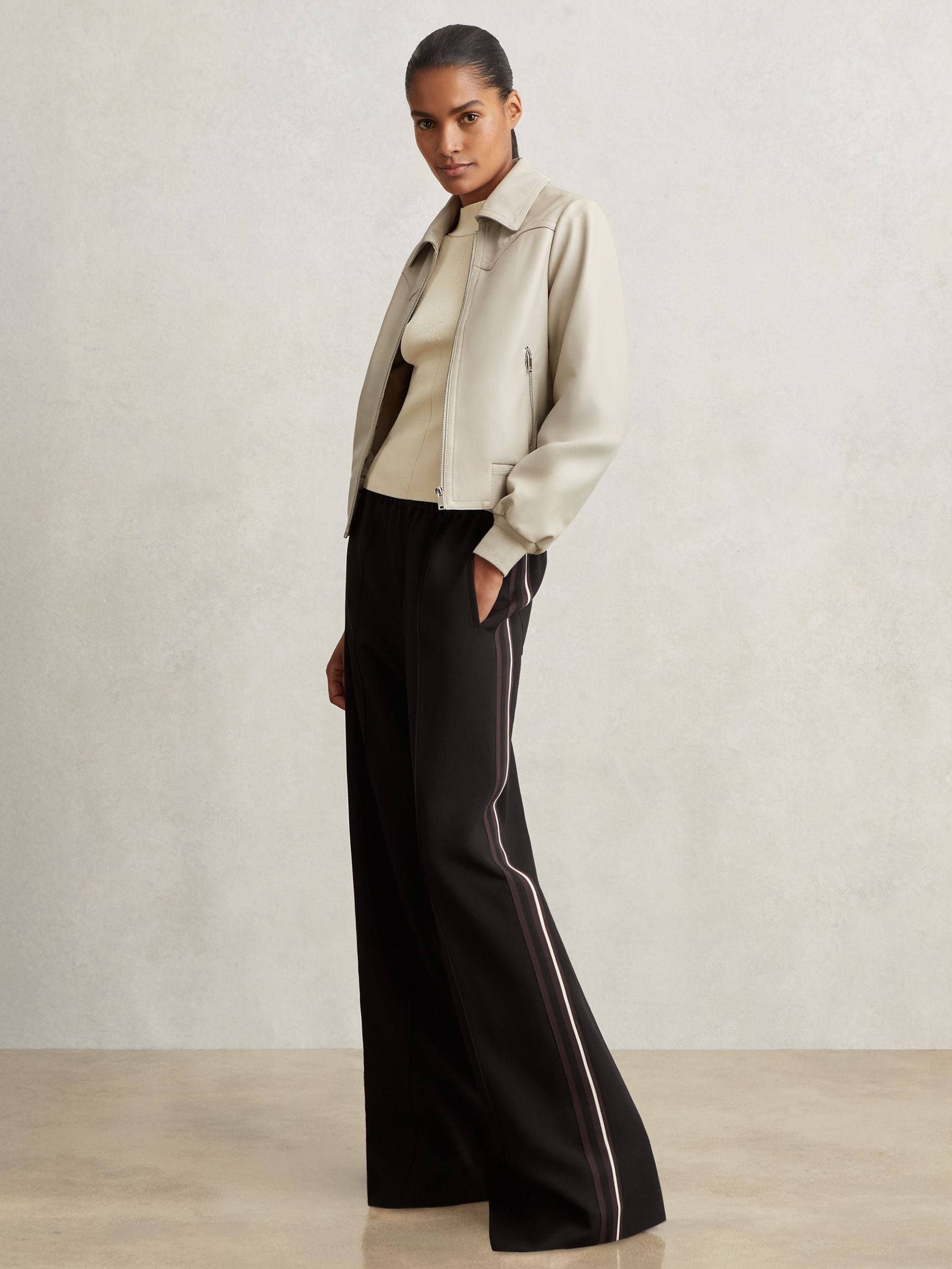 Side Stripe Wide Leg Trousers in Black (H16267) | £140