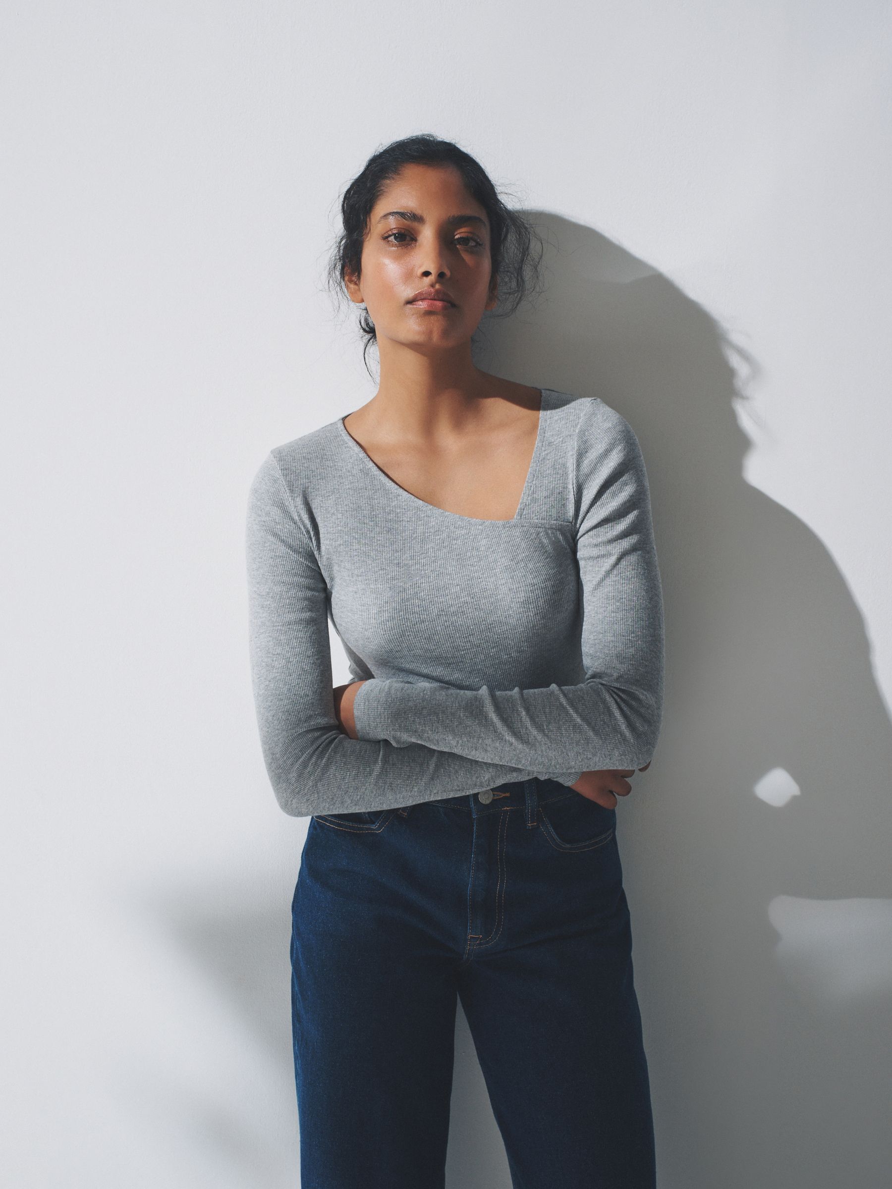 3 Pack Asymmetric Neckline Long Sleeve Ribbed T-Shirt (H16476) | £24
