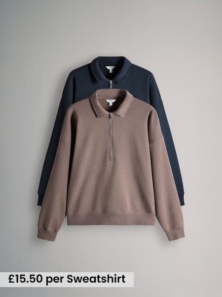 2 Pack Collared Zip Sweatshirt (H16483) | £31