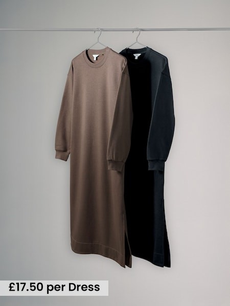 2 Pack Crew Neck Long Sleeve Jersey Dress (H16486) | £35