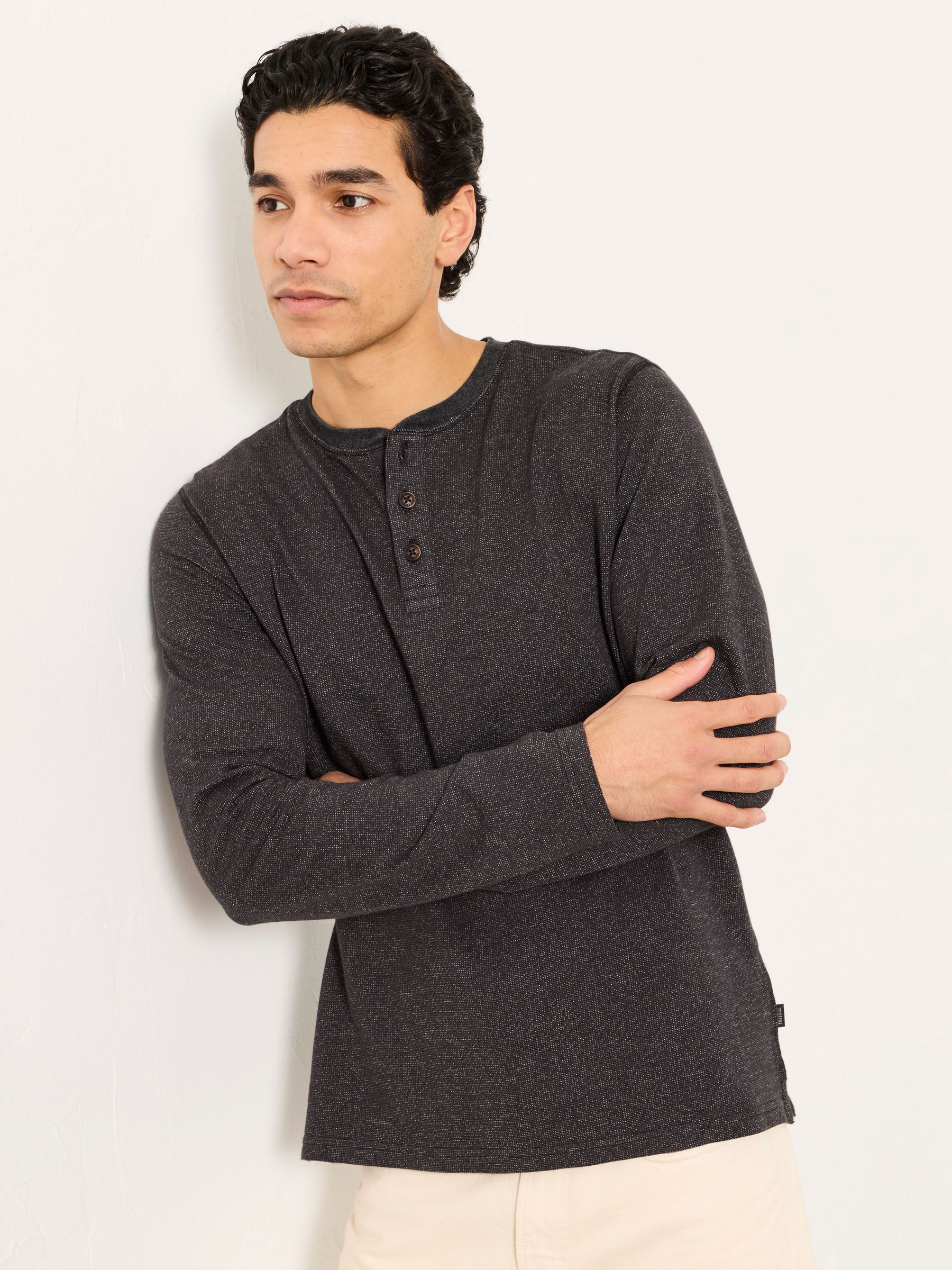 Washed Black Waffle Textured Henley (H17063) | £39.50