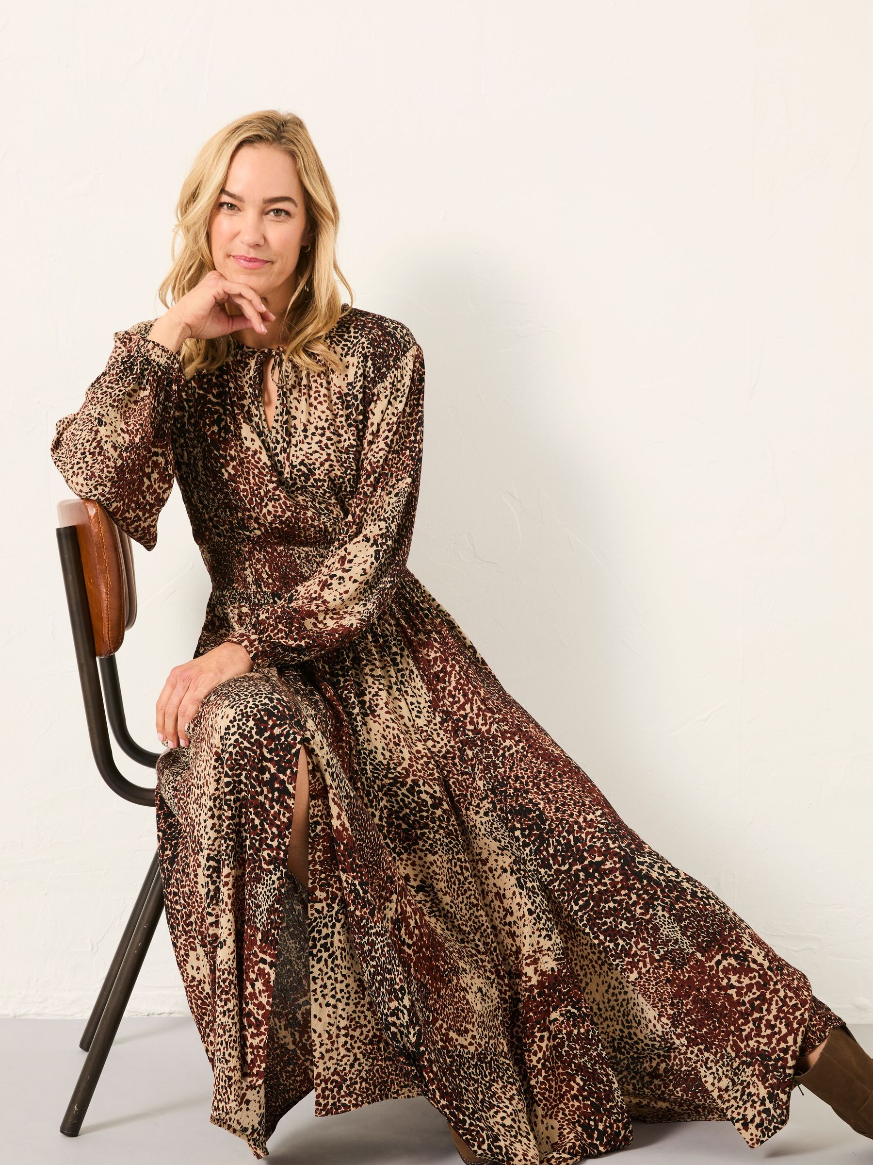 Jaqs Light Brown Layered Animal Regular Midi Dress (H17075) | £72