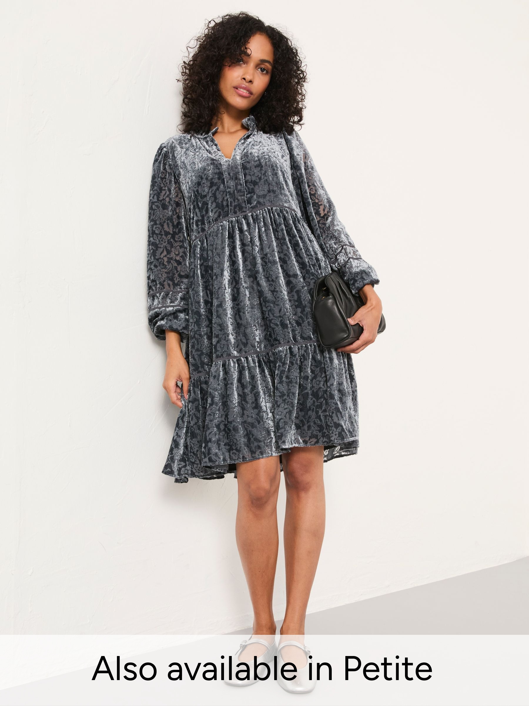 Riley Dark Grey Regular Devore Dress (H17084) | £79