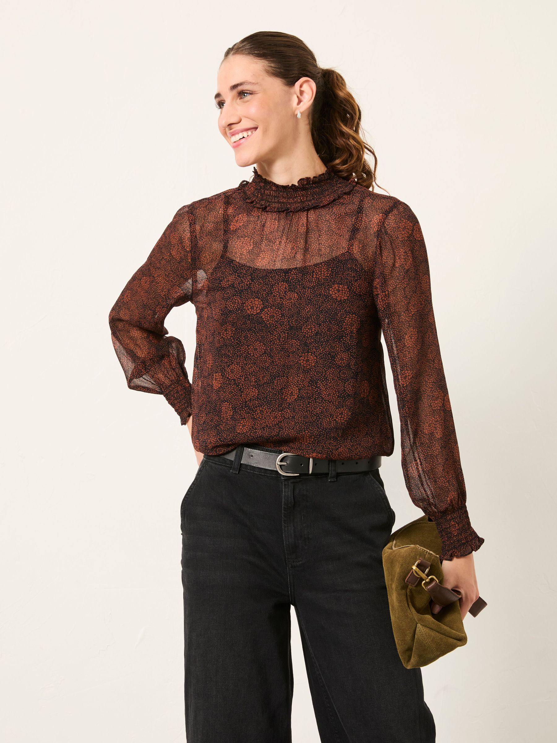 Jaclyn Black Circle Floral Blouse (H17093) | £52