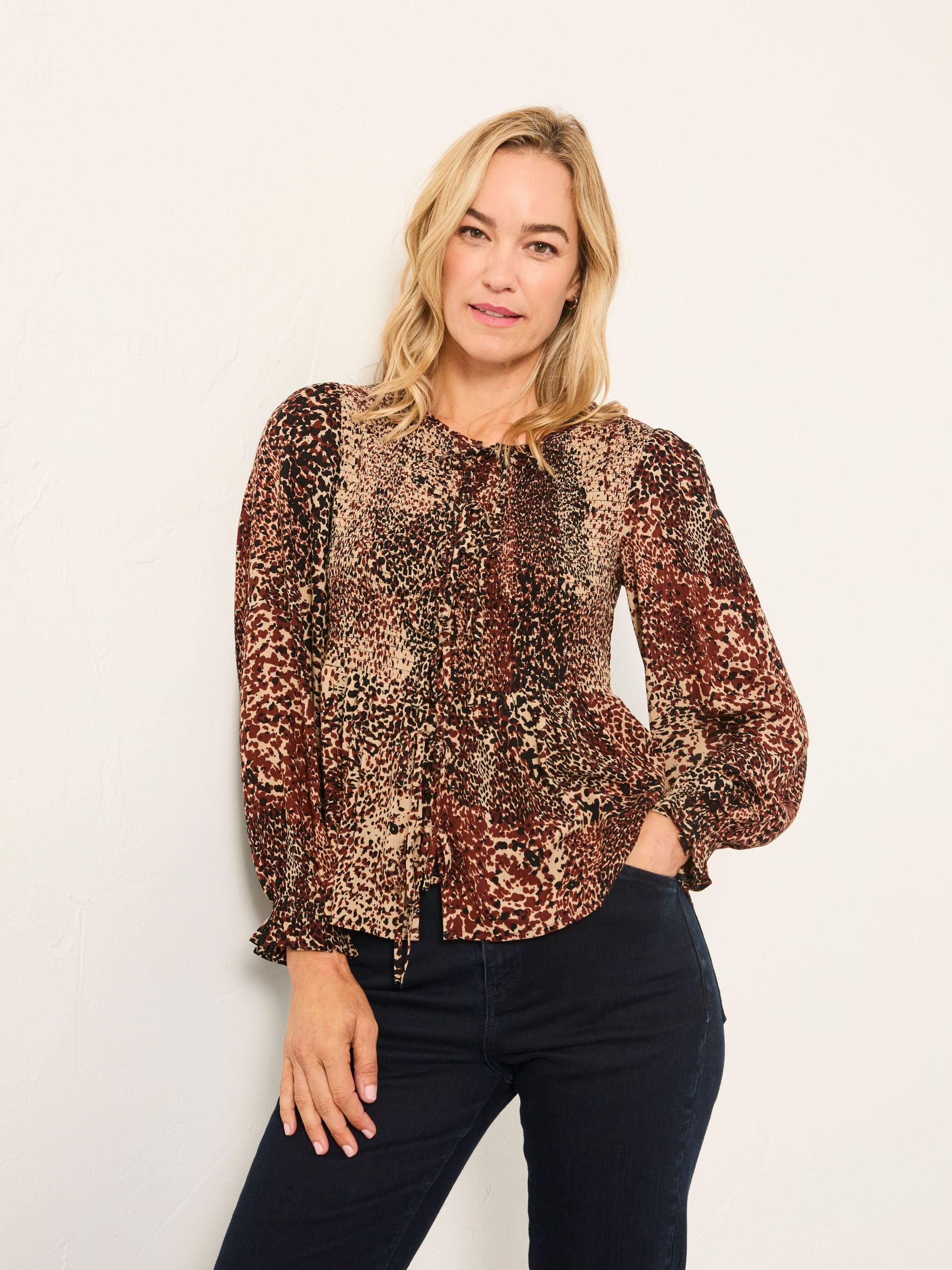 Kiki Light Brown Layered Animal Blouse (H17104) | £49.50
