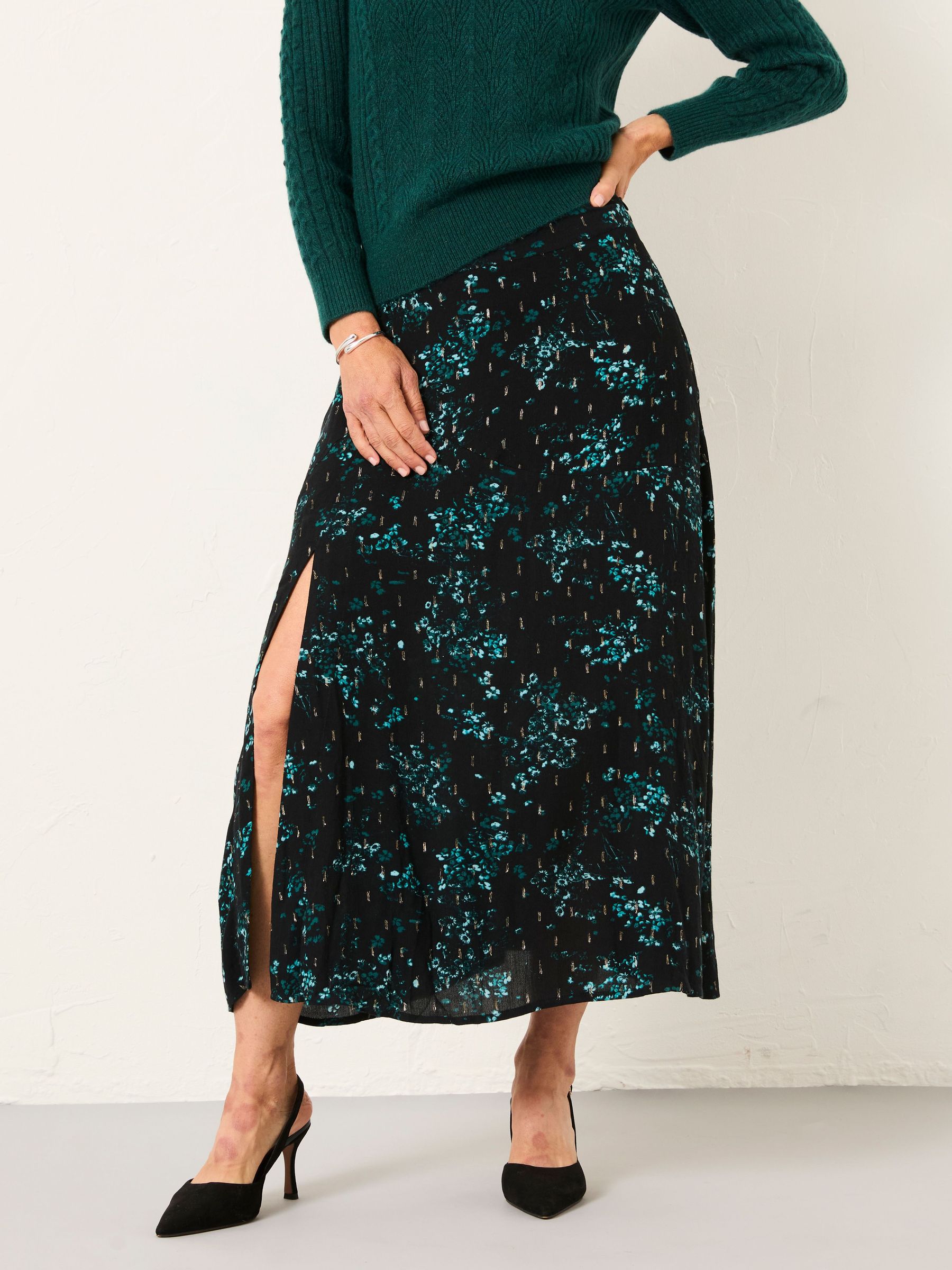 Skye Black Winter Meadow Midi Skirt (H17124) | £55