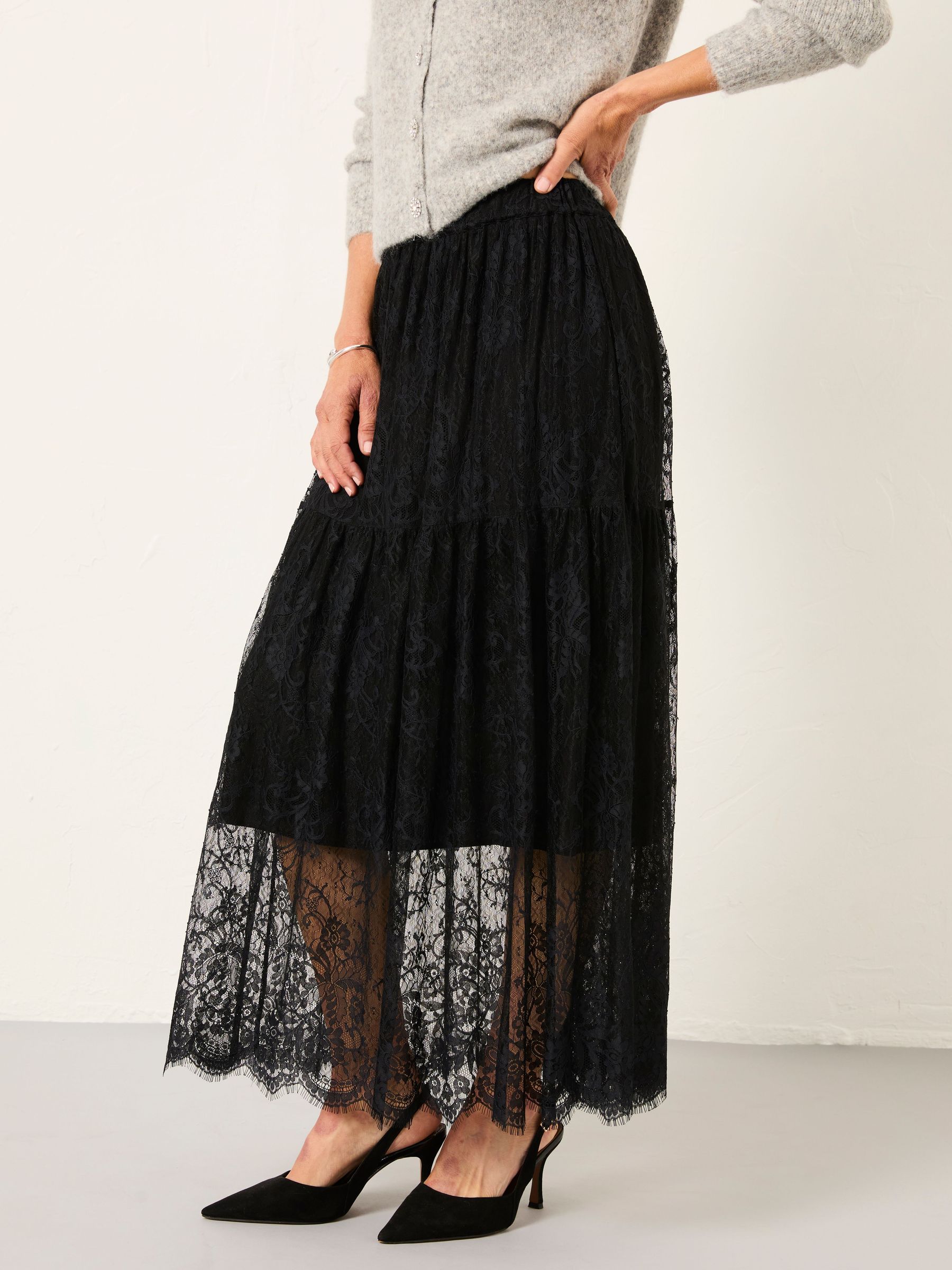 Annie Black Lace Midi Skirt (H17140) | £69