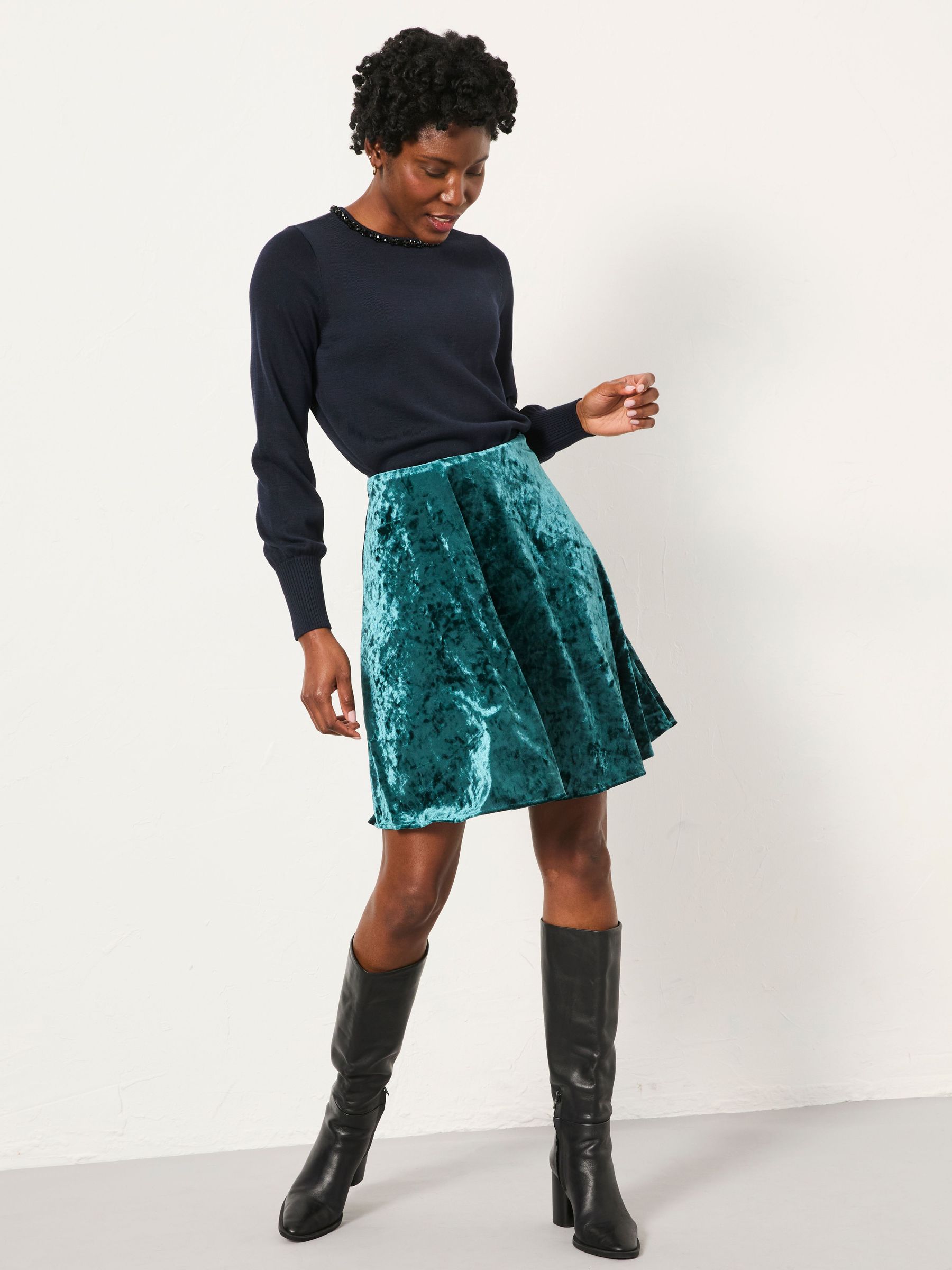 Jess Teal Blue Velvet Skirt (H17142) | £49.50