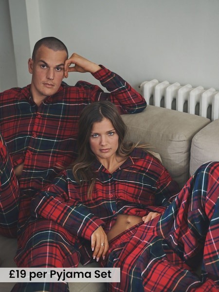 2 Pack Check Flannel Button Through Pyjamas (H17286) | £38