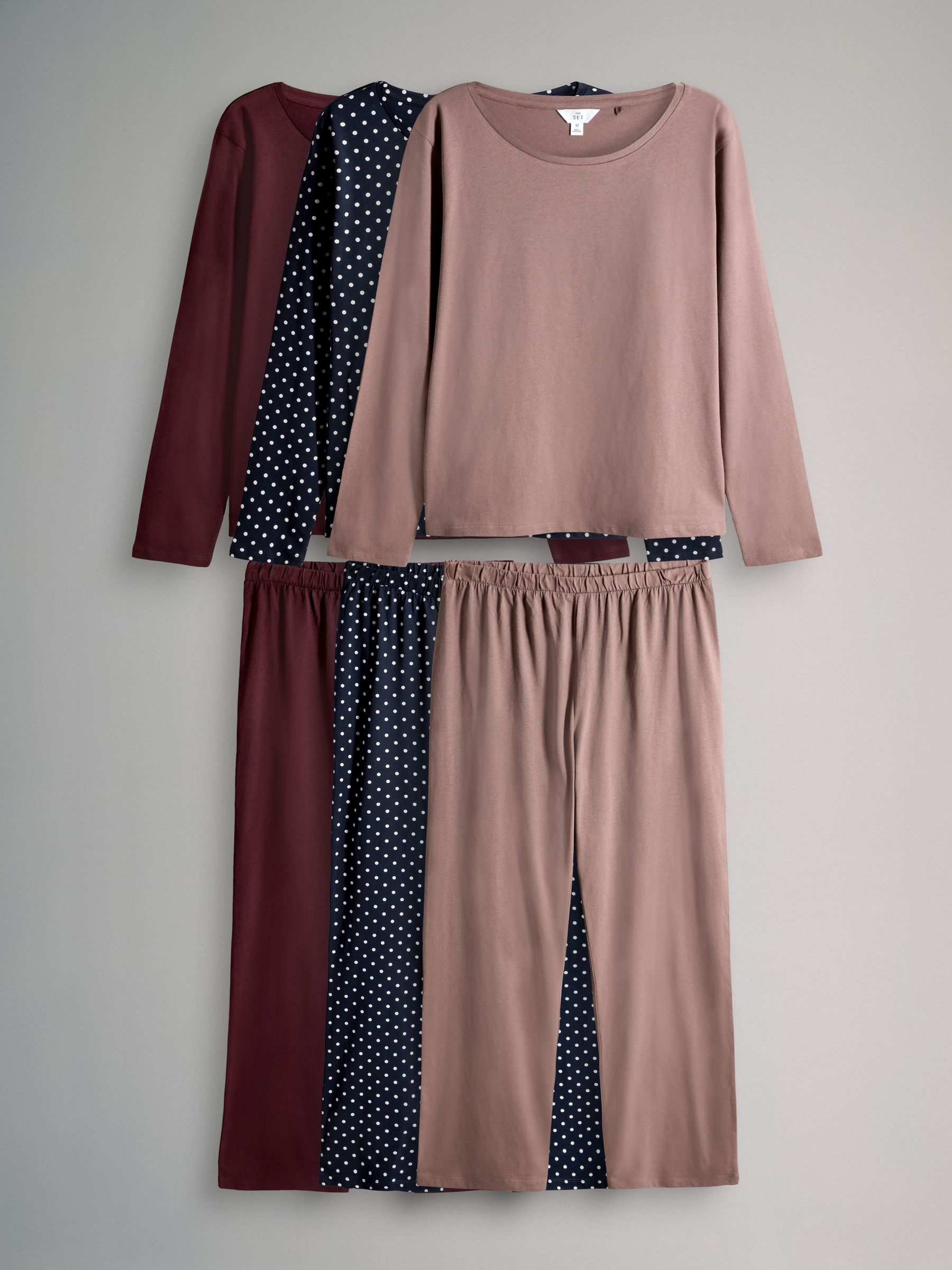 Berry/Pink/Spot - 3 Pack Long Sleeve Long Leg Jersey Pyjamas (H17294) | £30