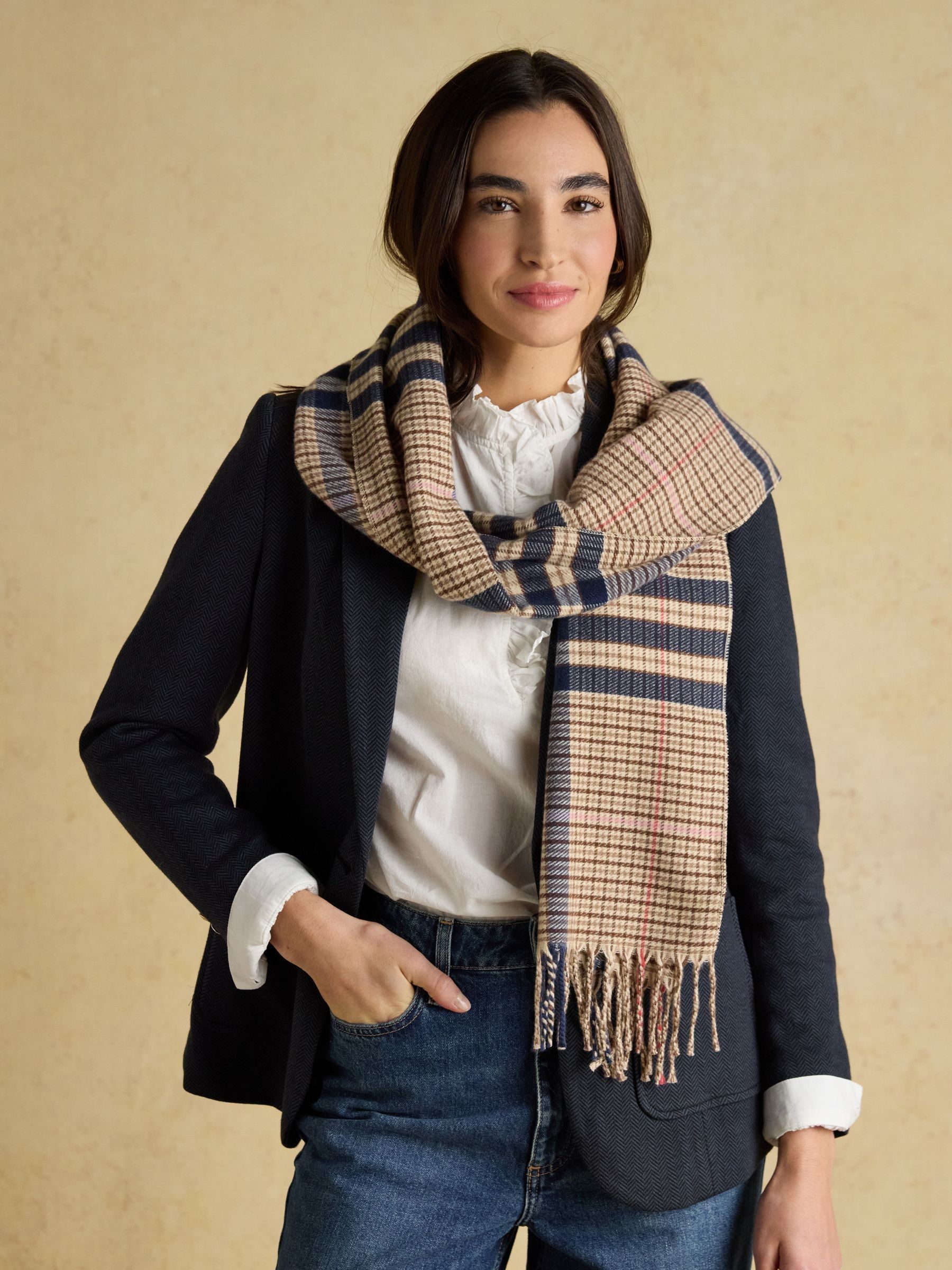 Langtree Neutral & Navy Large Scarf (H17315) | £16.95