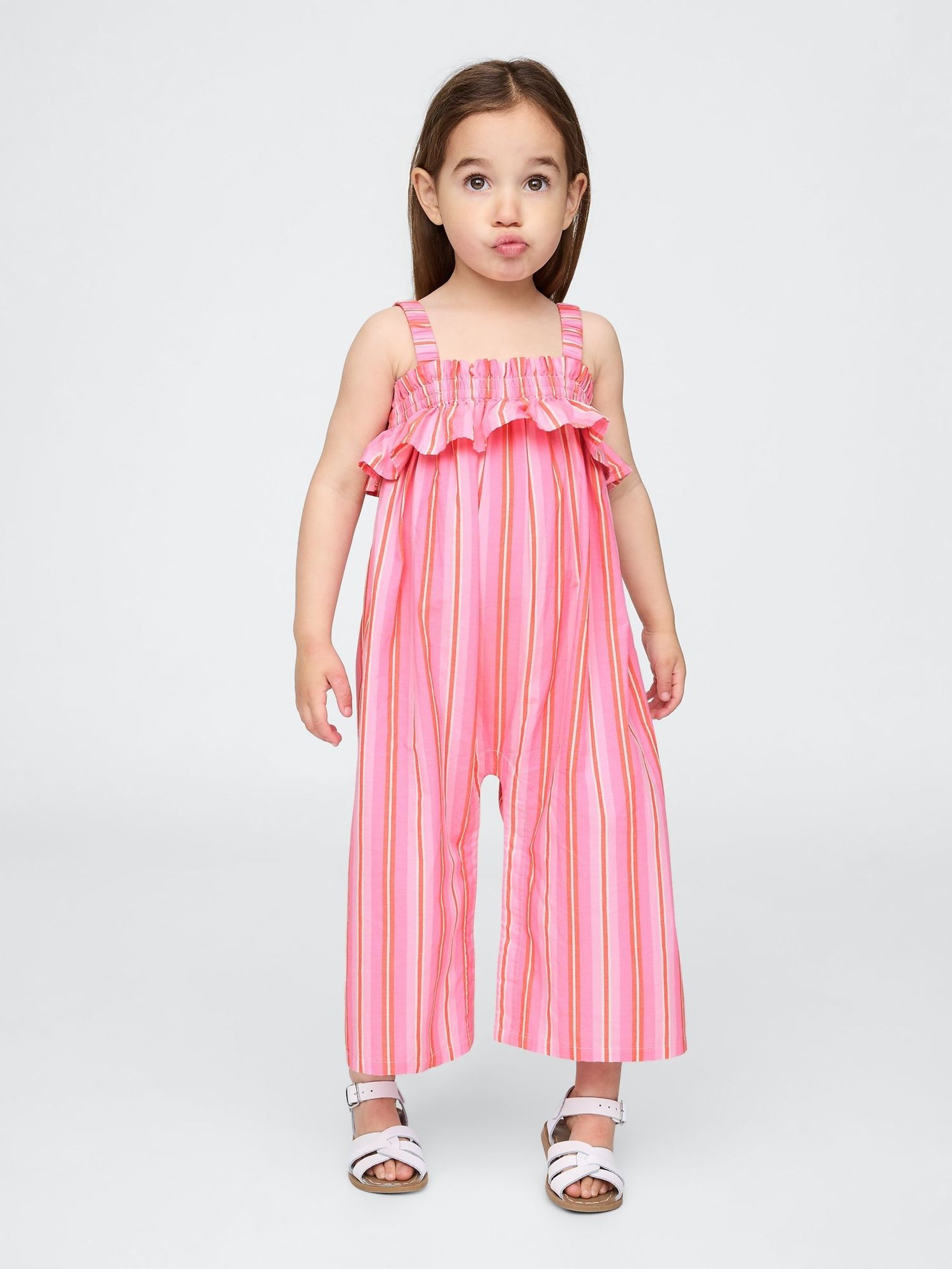 Pink Poplin Square Neck Ruffle Jumpsuit (6mths-5yrs) (H17362) | £30