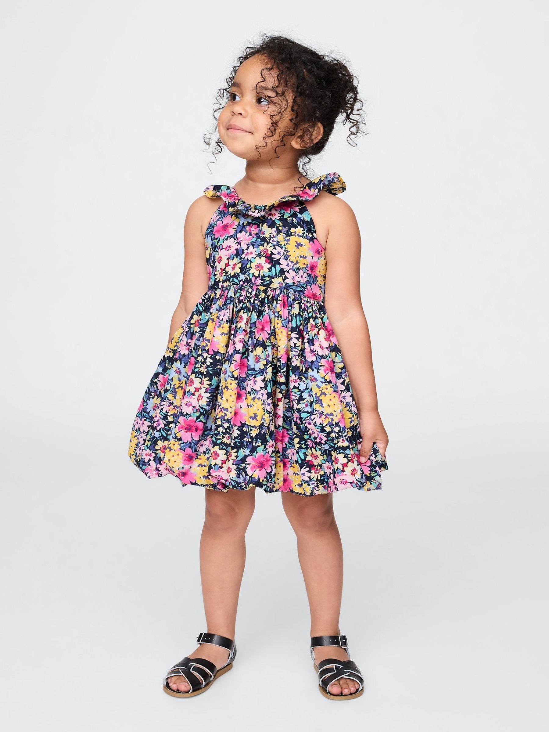 Floral Black Ruffle-Neck Bubble Dress (6mths-5yrs) (H17363) | £35