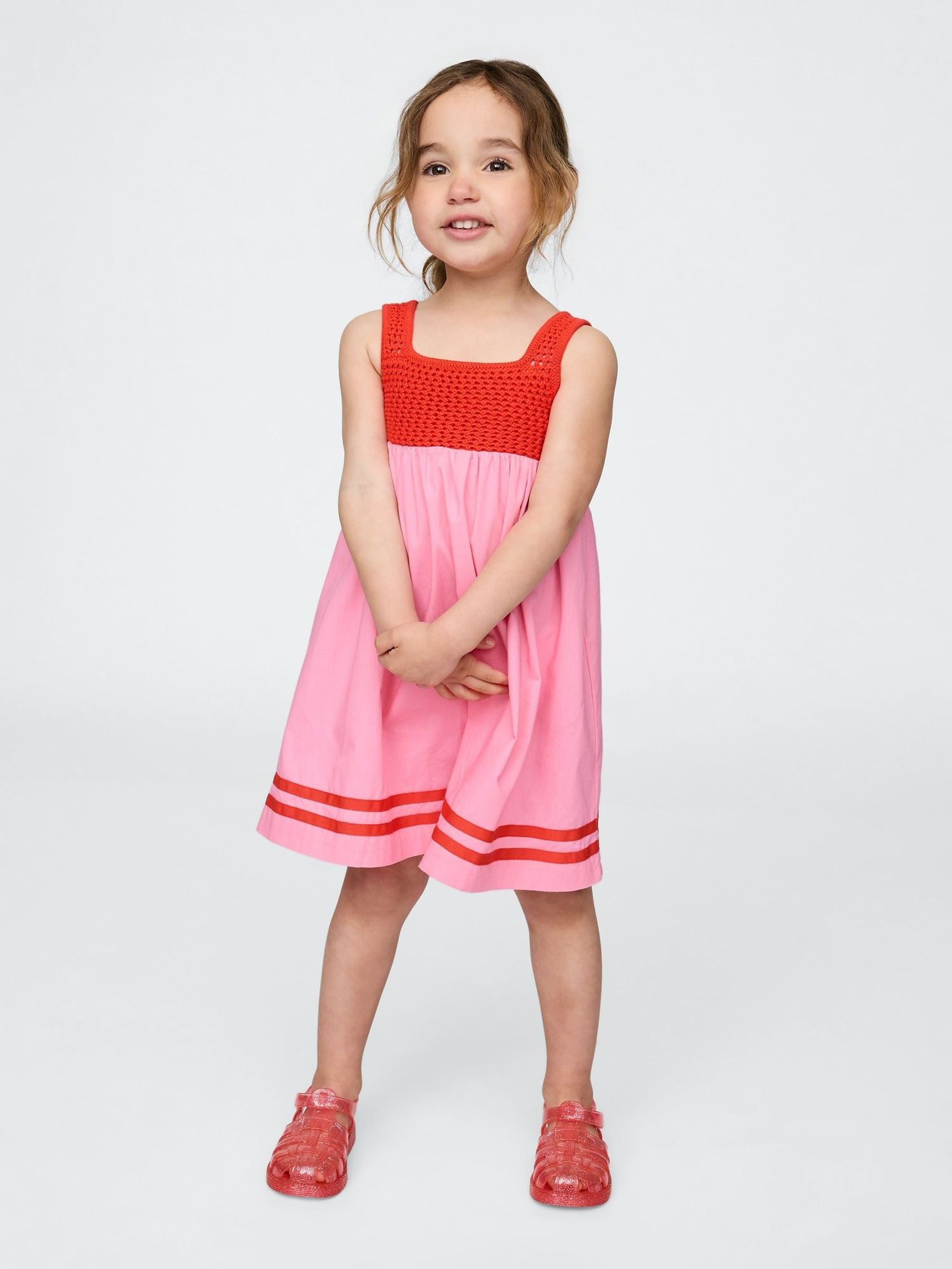Pink/Red Crochet-Yoke Dress (6mths-5yrs) (H17365) | £30