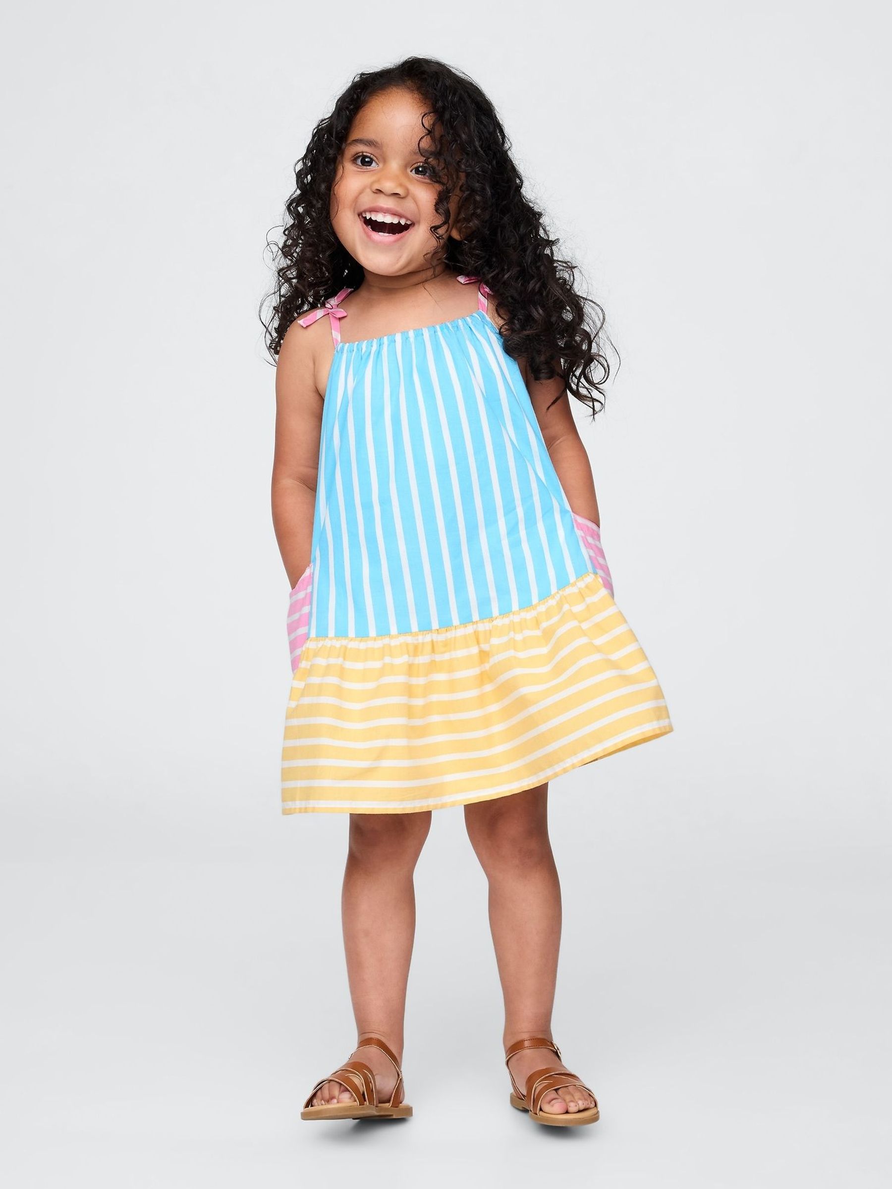 Blue/Orange Stripe Poplin Mixed Stripe Dress(6mths-5yrs) (H17368) | £25
