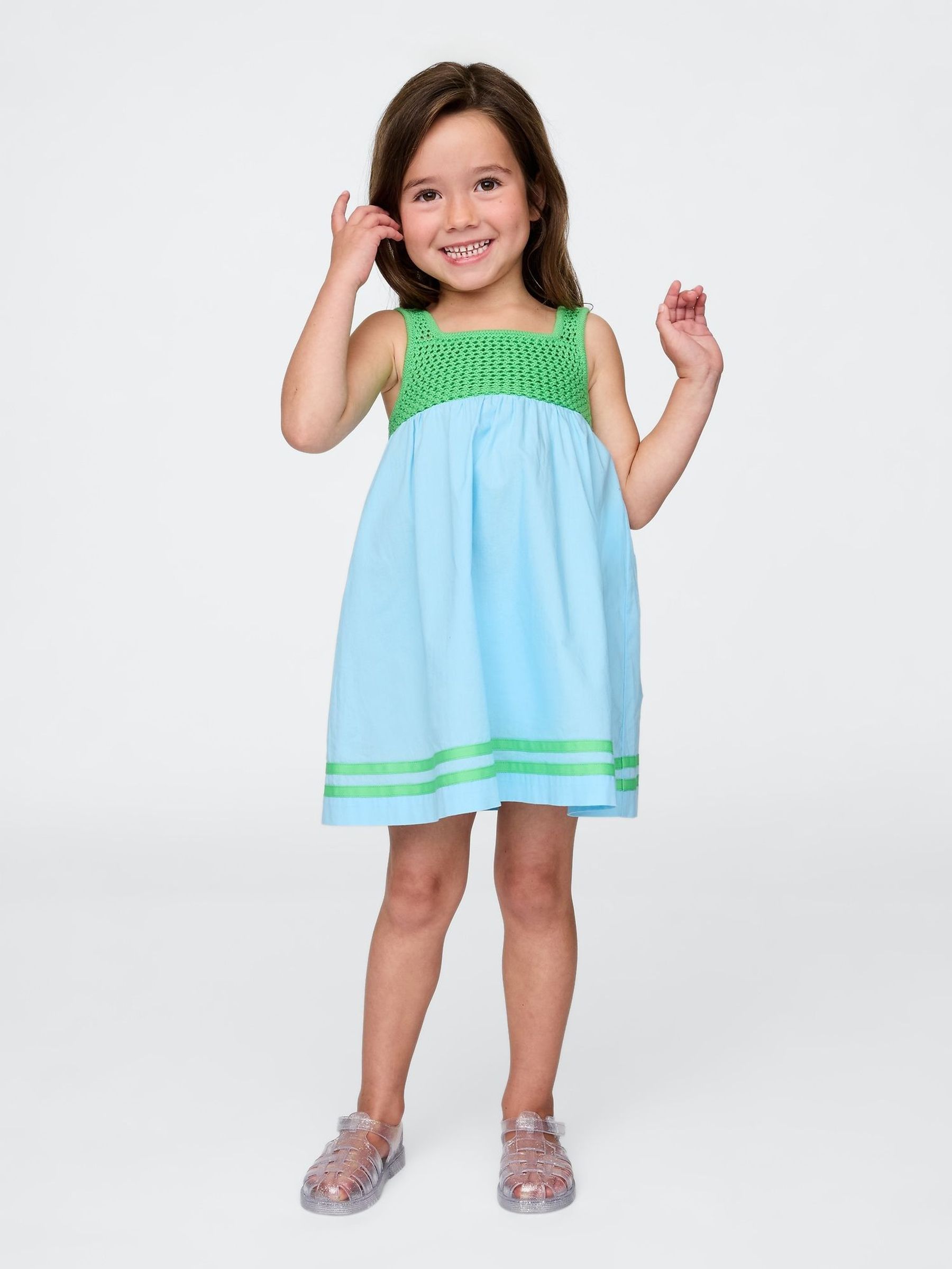 Blue/Green Crochet-Yoke Dress (6mths-5yrs) (H17376) | £30