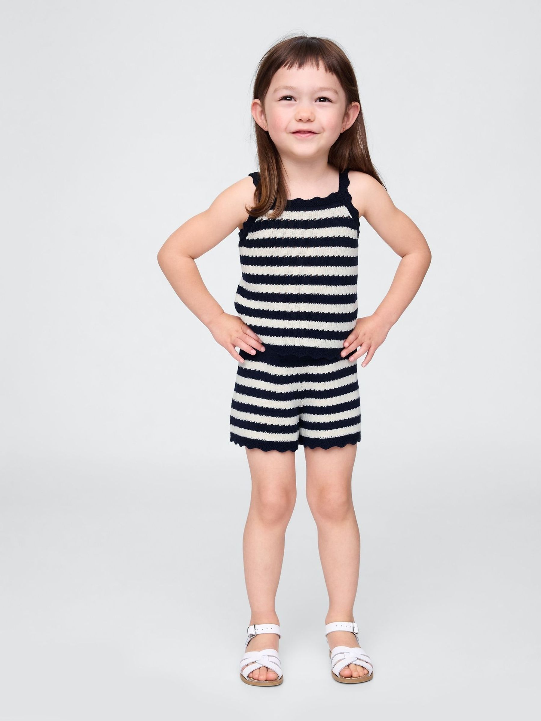 Navy/White Stripe Crochet Pull On Shorts (6mths-5yrs) (H17380) | £16