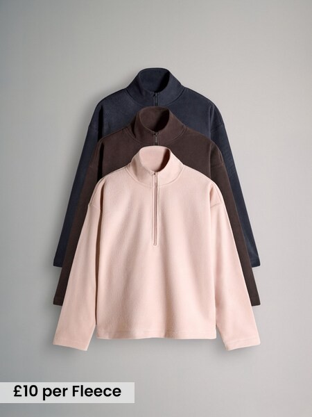 Black/Brown/Pink - 3 Pack Quarter Zip Microfleece Jumpers (H17538) | £30