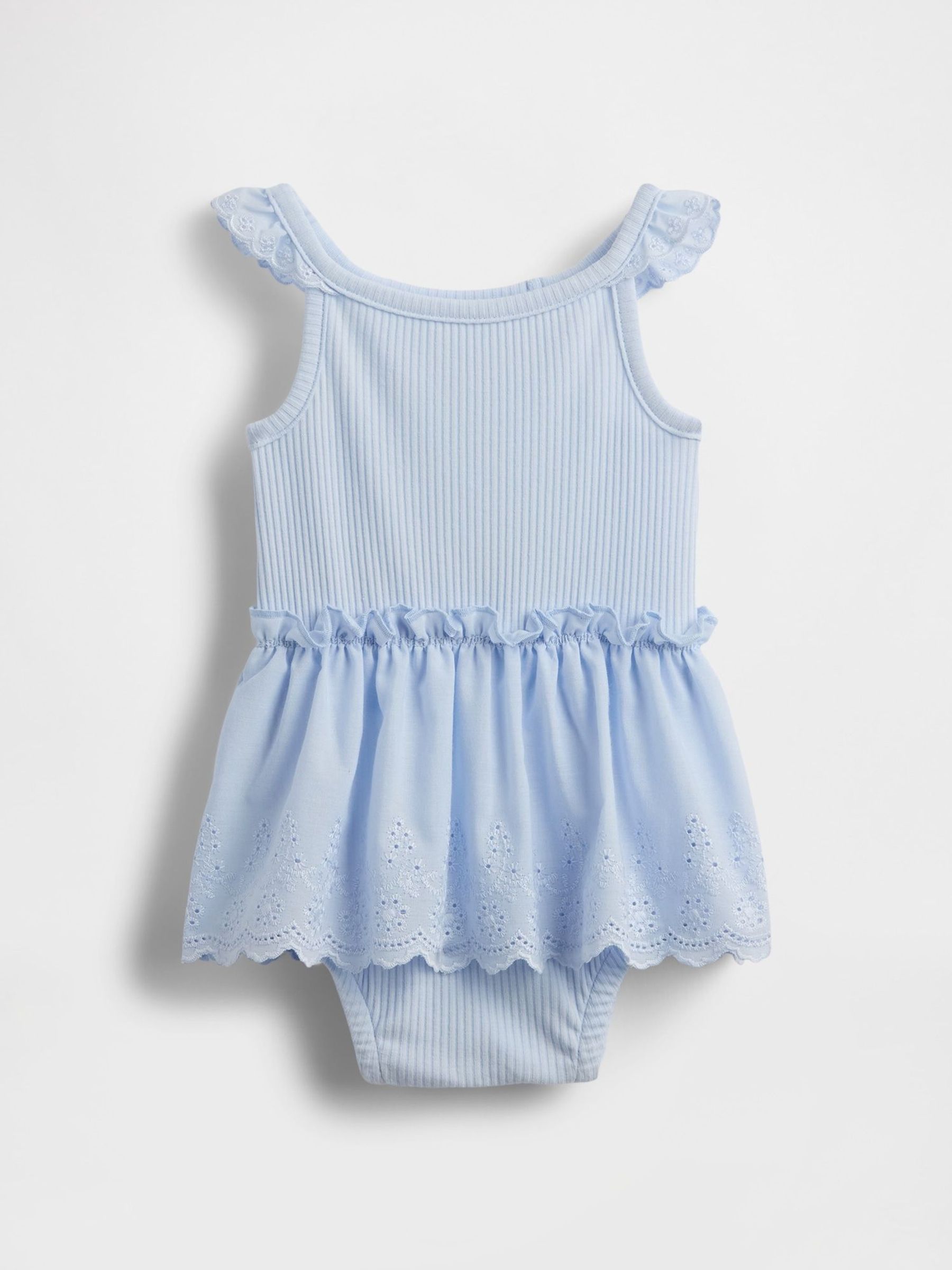 Blue Eyelet Ribbed Knit Dress (Newborn-24mths) (H17556) | £22