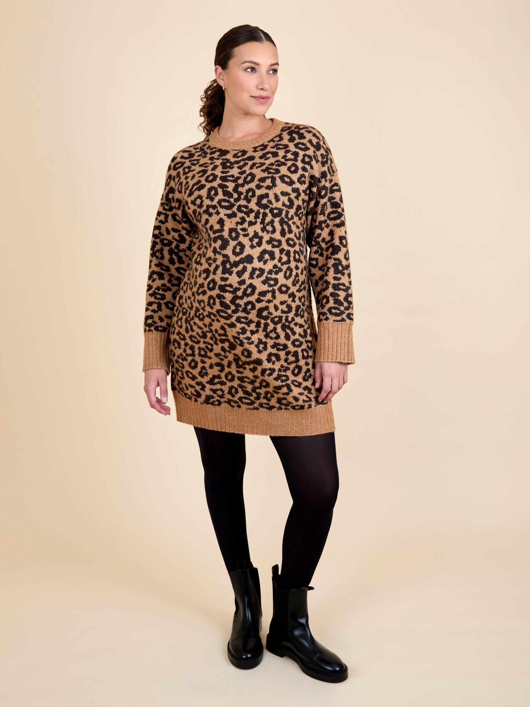 Brown Animal Maternity Shift Mini Knitted Dress (H17559) | £49.50