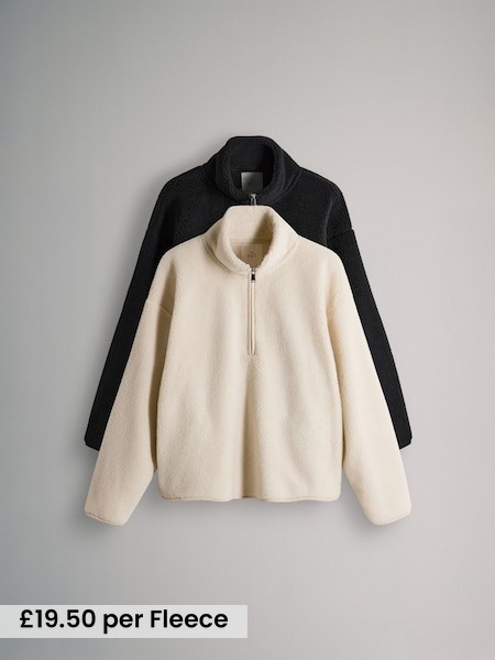 Black/Cream - 2 Pack Borg Quarter Zip Fleece (H17561) | £39