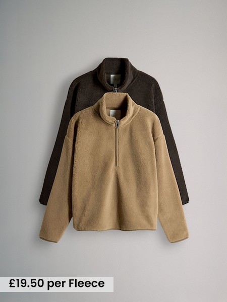 Black/Taupe Brown - 2 Pack Borg Quarter Zip Fleece (H17563) | £39