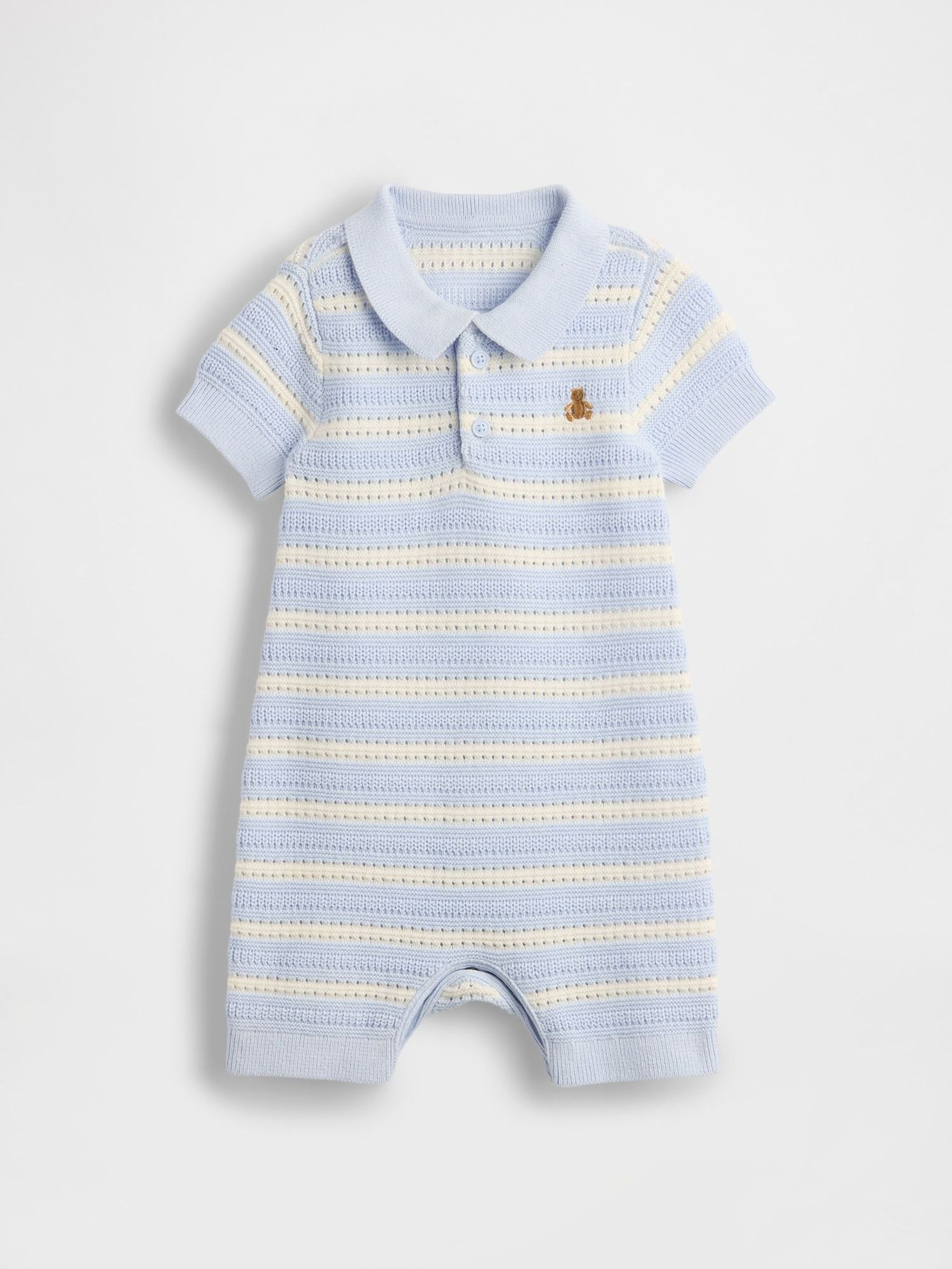 Baby Blue/White Stripe Brannan Bear Baby Polo Jumper Shorty Rompersuit (Newborn-24mths) (H17571) | £25